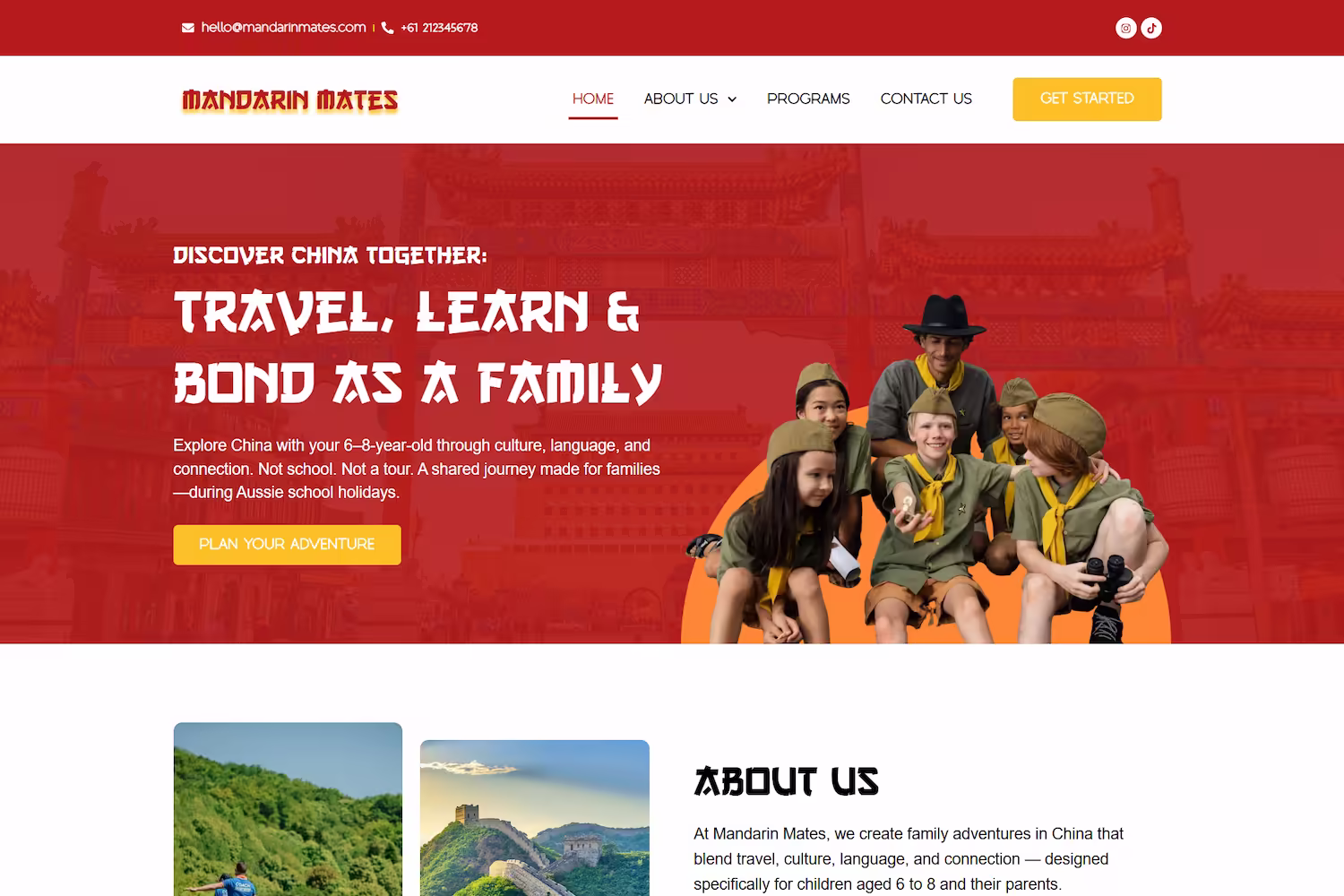 Programmes section introducing 7-day China cultural immersion experience for families — Mandarin Mates