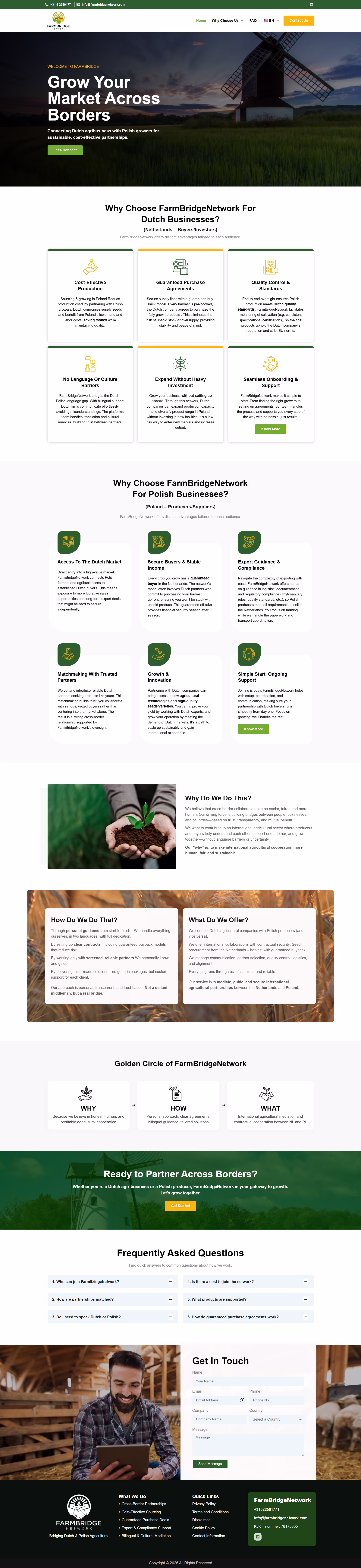 Six-benefit Polish producer section on FarmBridge Network homepage showcase