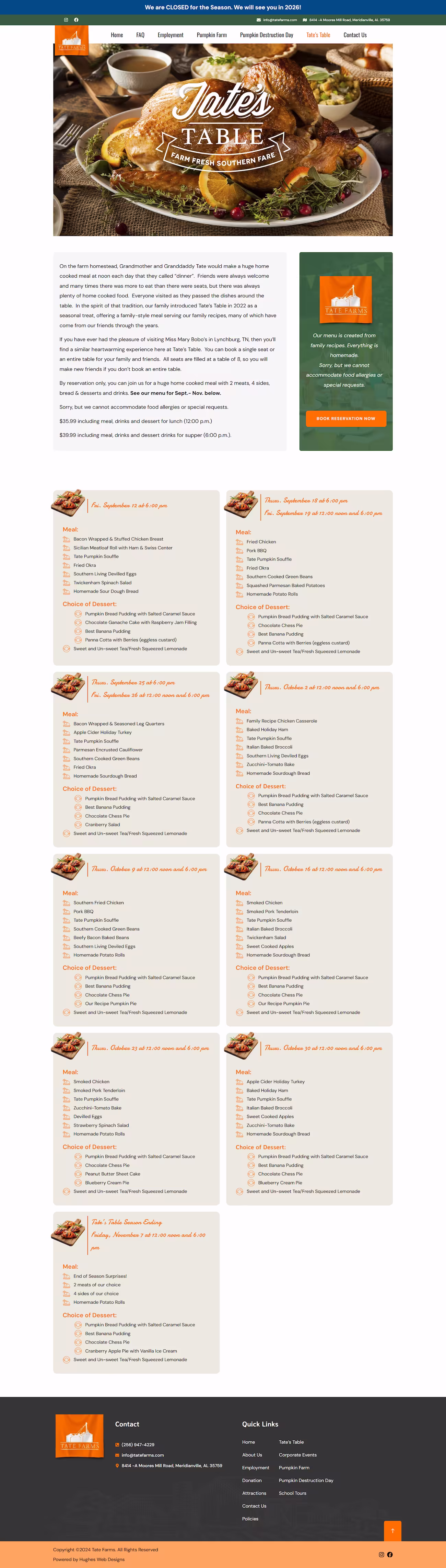 Food and Country Kitchen section featuring BBQ, bakery, and seasonal farm foods — Tate Farms