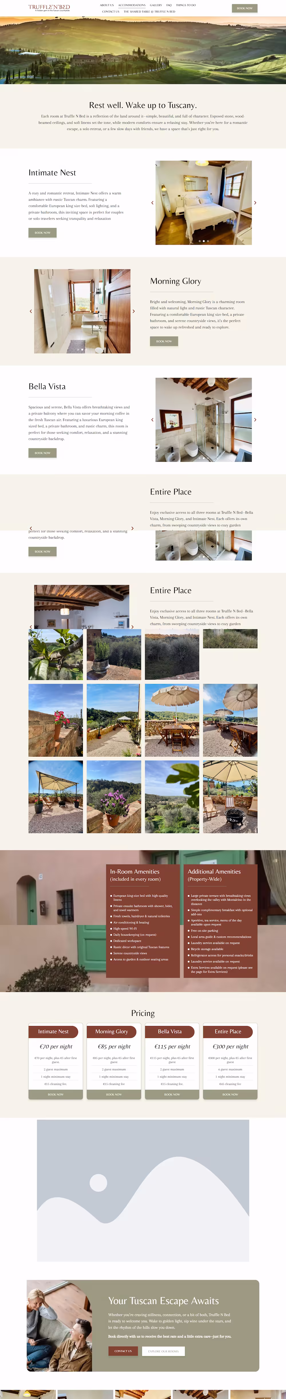 Our Story section introducing hosts Elita and Francesco in Monterongriffoli Tuscany — Truffle'n'Bed