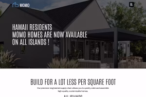 Momo Homes Hawaii designs page showing Coastal Alpenumbra and Luna renders