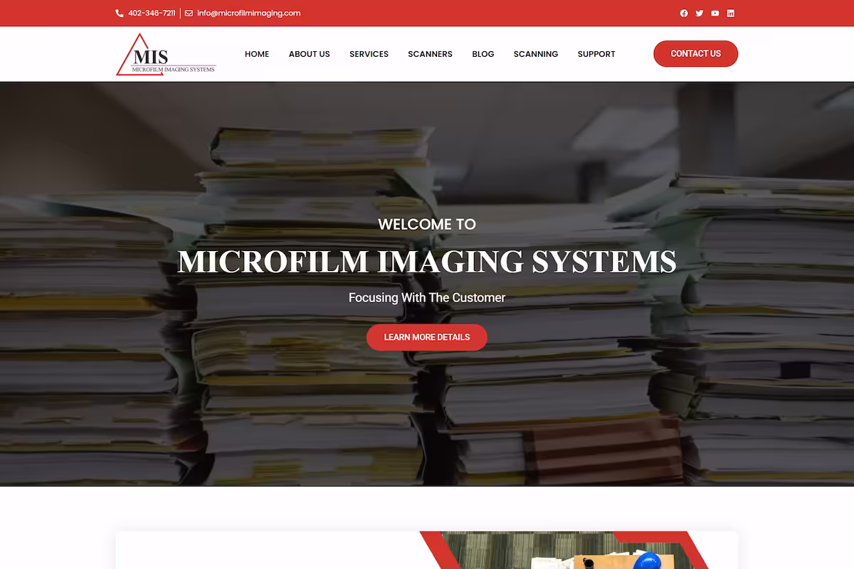 Microfilm Imaging Systems homepage — document management WordPress site, Omaha NE