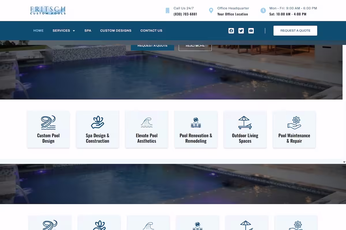 Pool renovation and outdoor living service section — Fritsch Custom Pools
