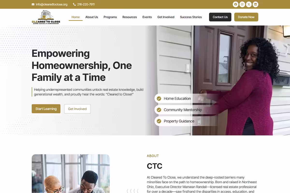 Cleared To Close homepage hero — nonprofit homeownership education, Cleveland