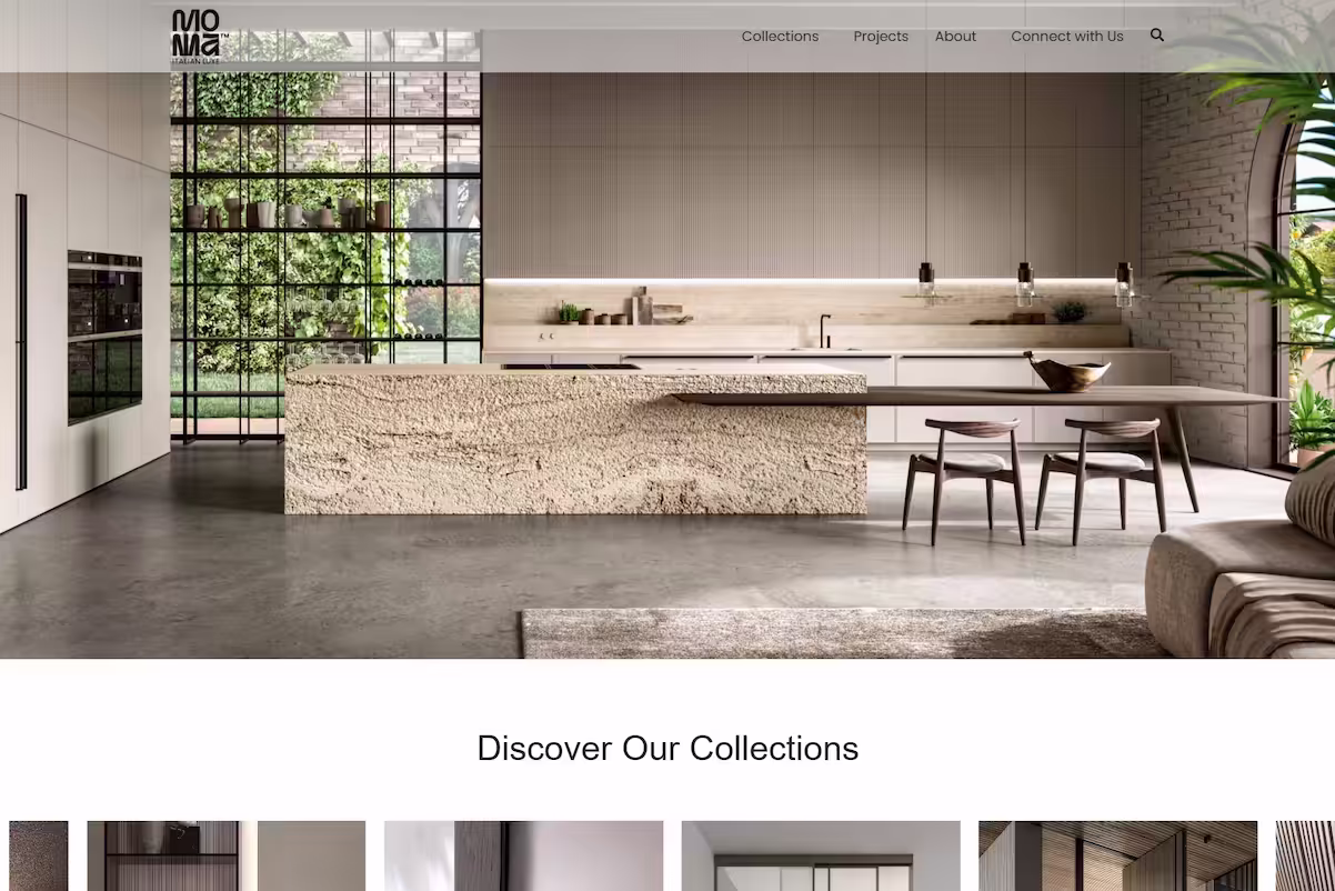 Monna Italian Luxe — luxury Italian interiors WordPress site, Austin TX