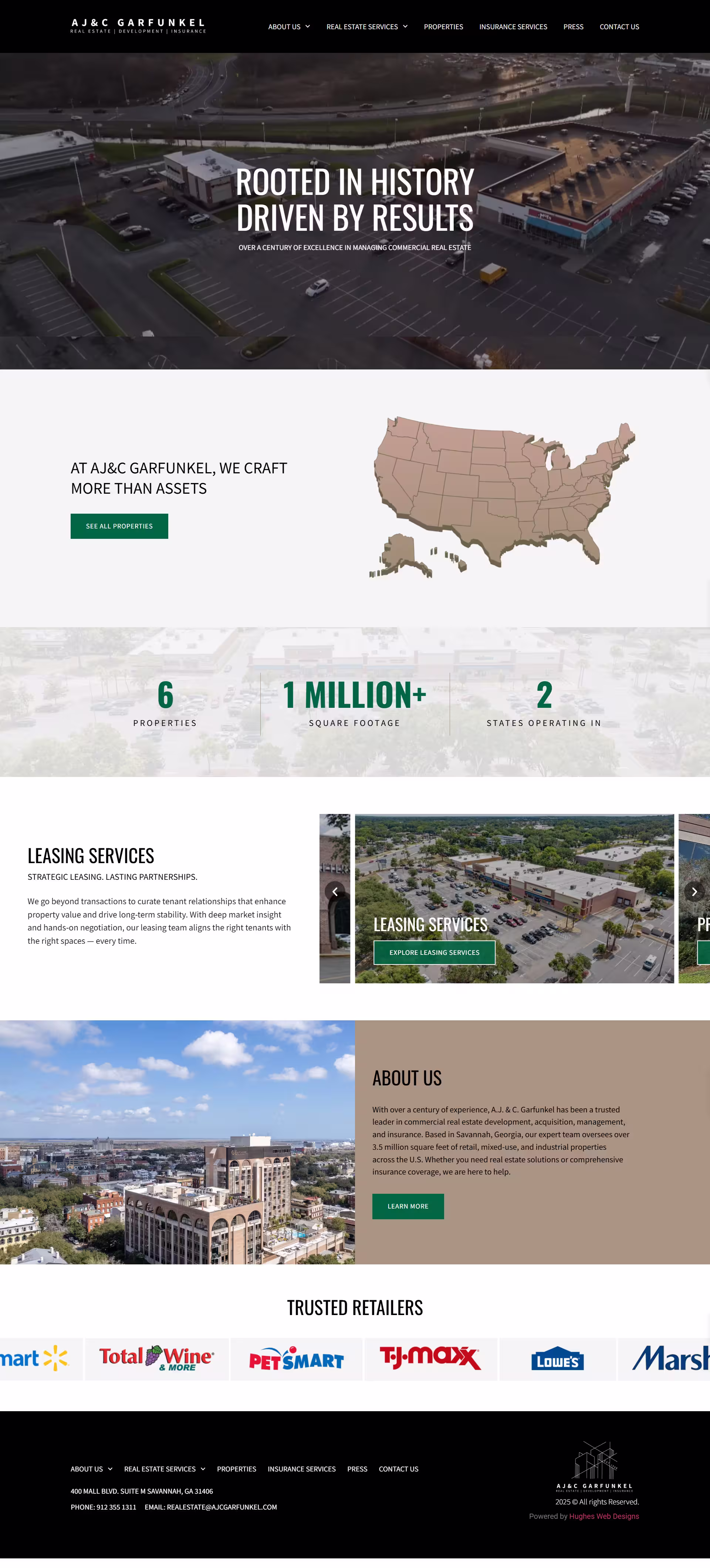 AJC Garfunkel homepage — commercial real estate WordPress site, Savannah GA