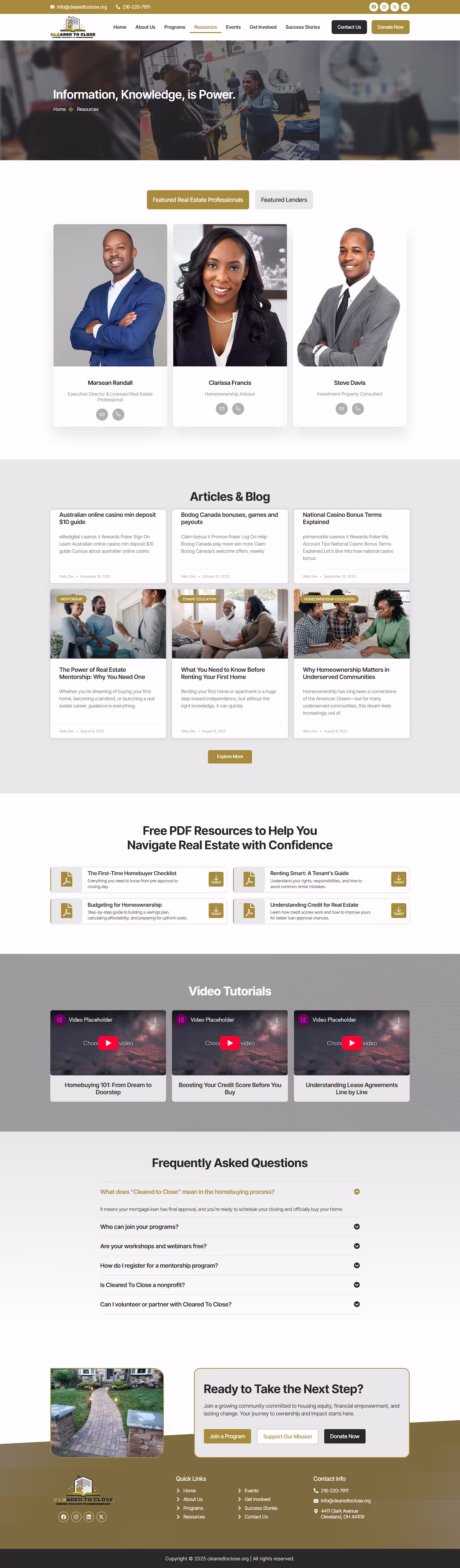 Partner logos and 501c3 credibility section — Cleared To Close
