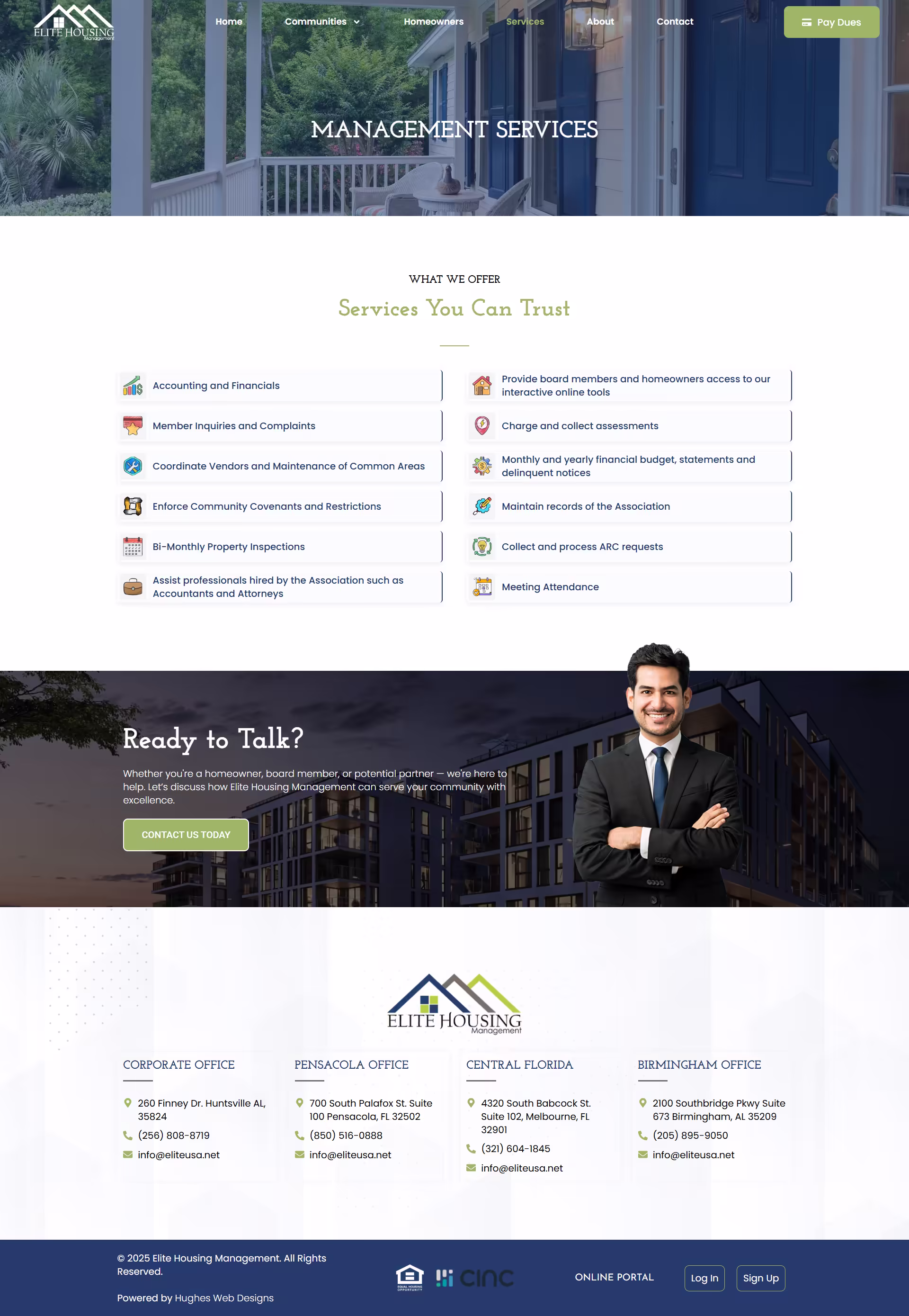 Elite Housing app section — iOS and Android download, EHM website