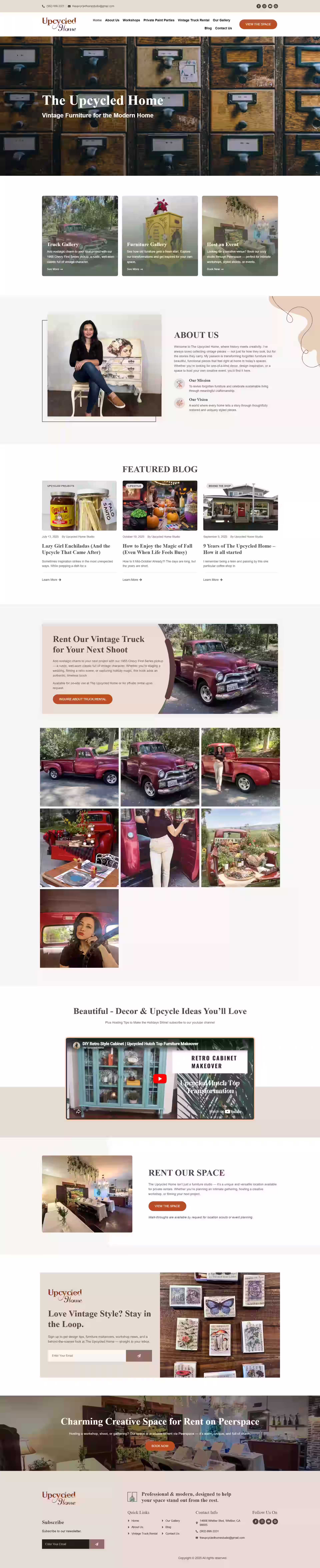 Upcycled Home Studio homepage — vintage furniture WordPress site, California