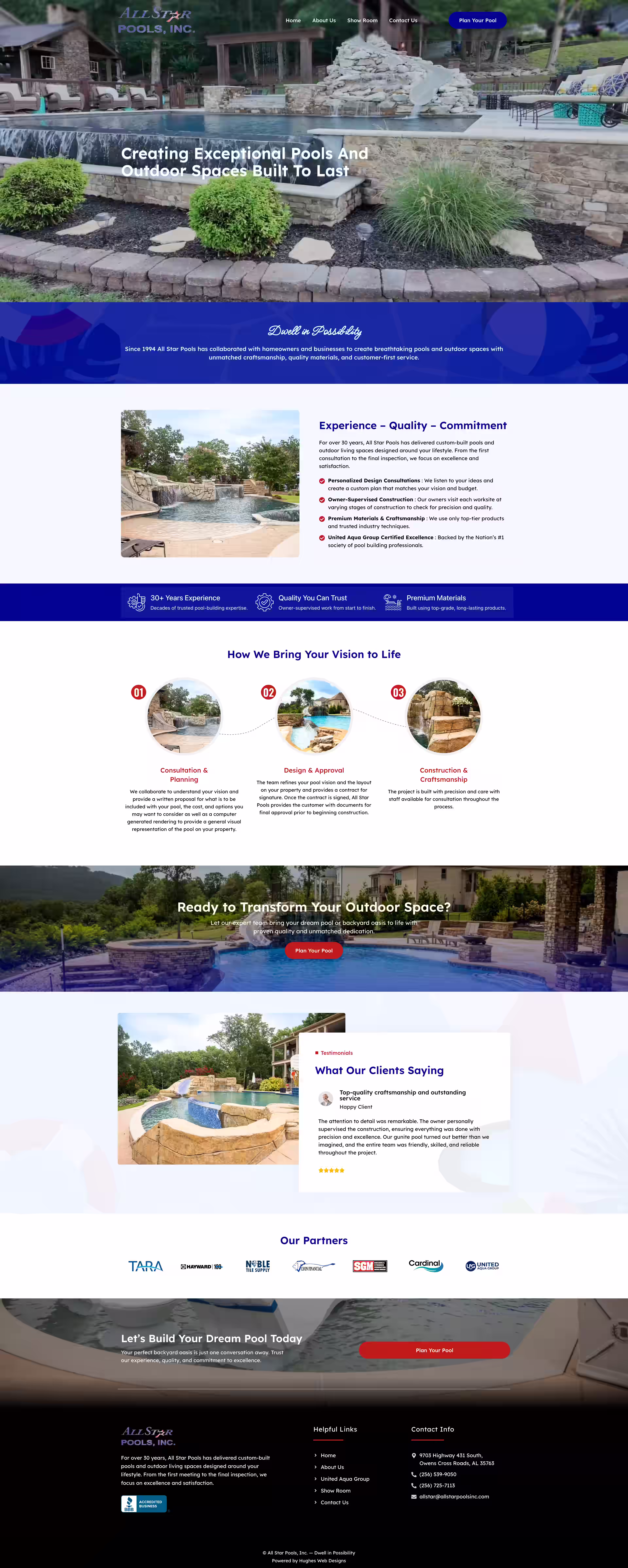 All Star Pools North Alabama custom pool builder WordPress homepage view