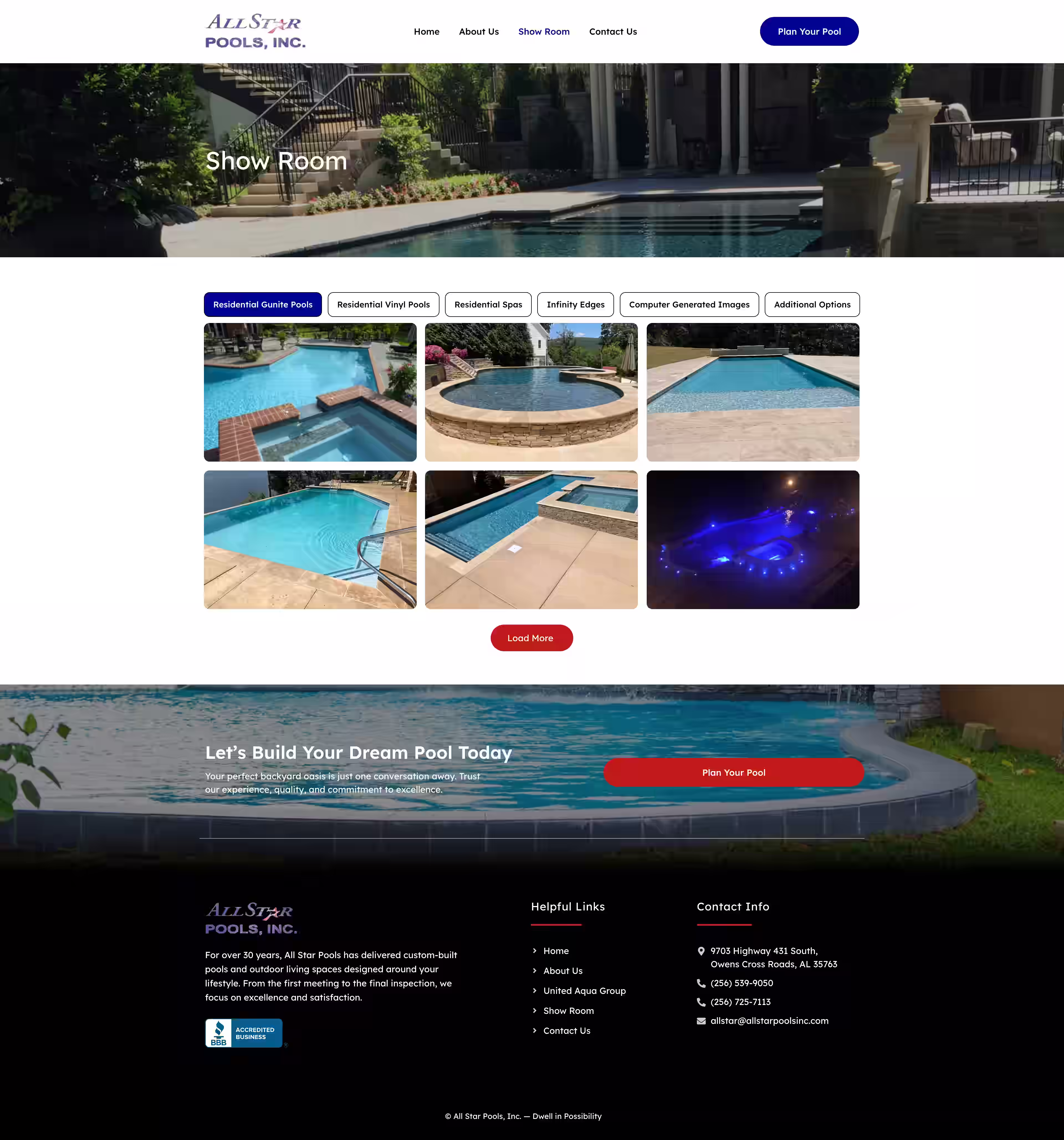 Residential vinyl pool category page on All Star Pools North Alabama site