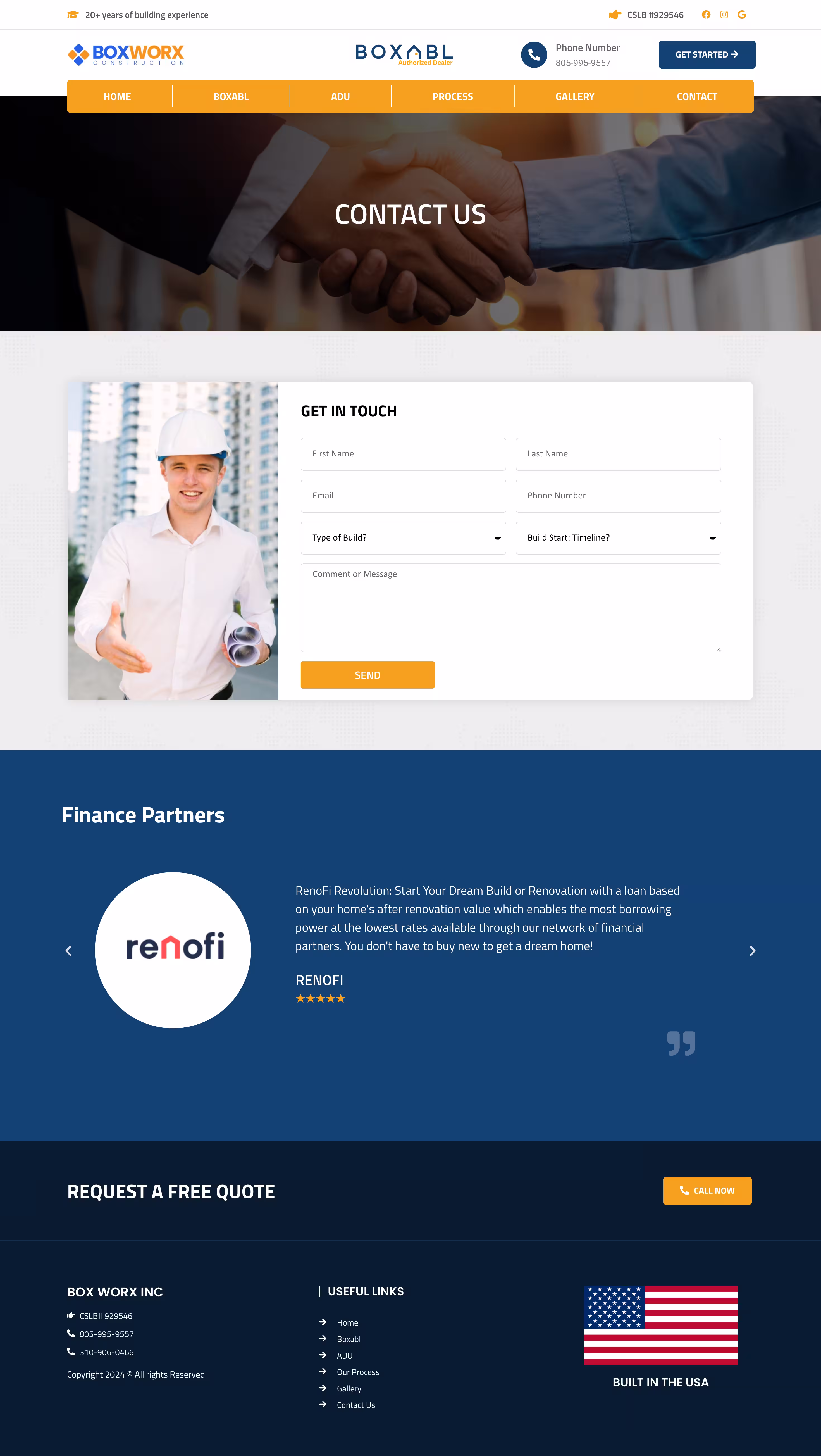 Box Worx contact and call now footer with CSLB licence number visible