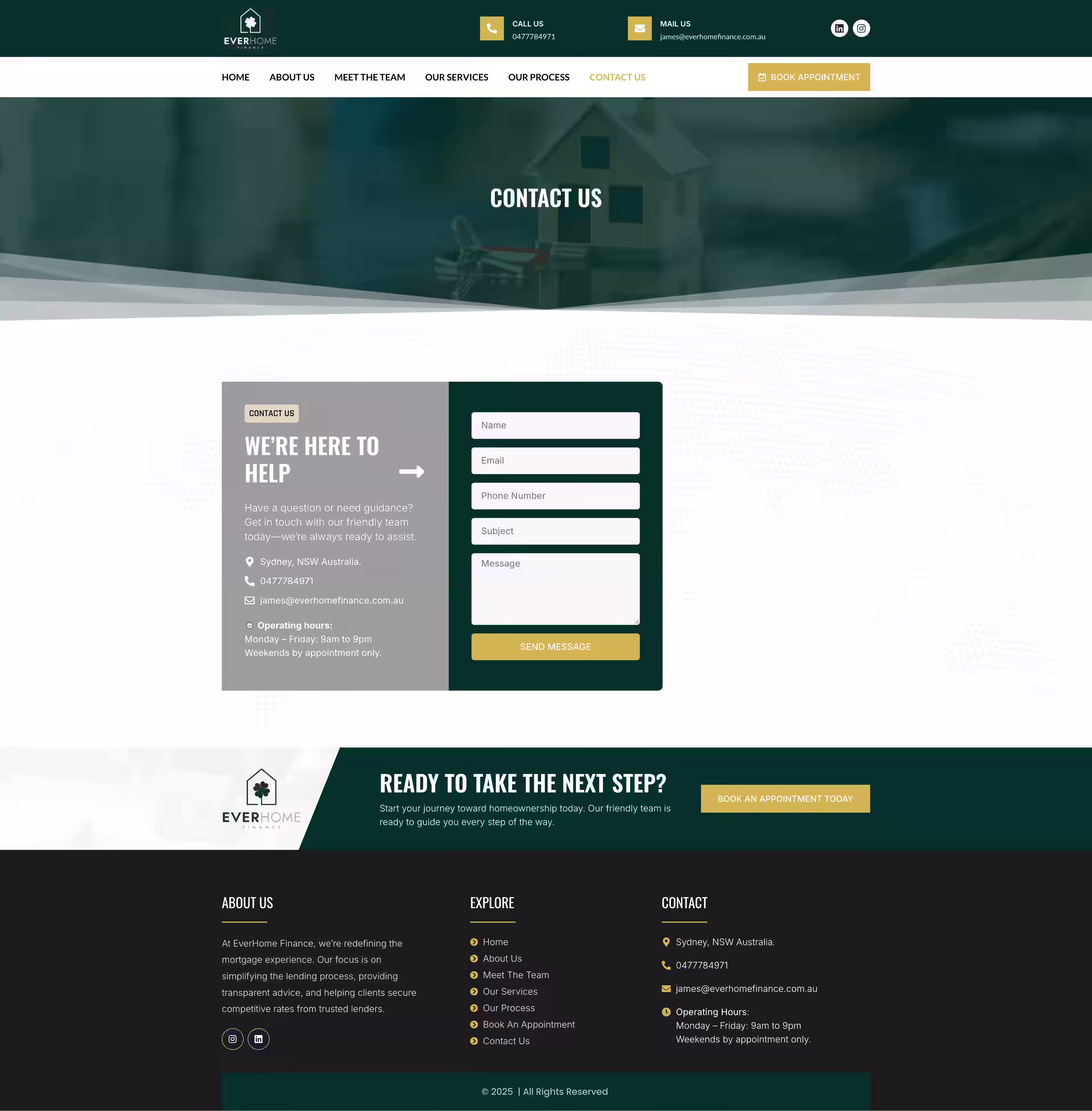 Book an appointment enquiry page on EverHome Finance Australian broker site