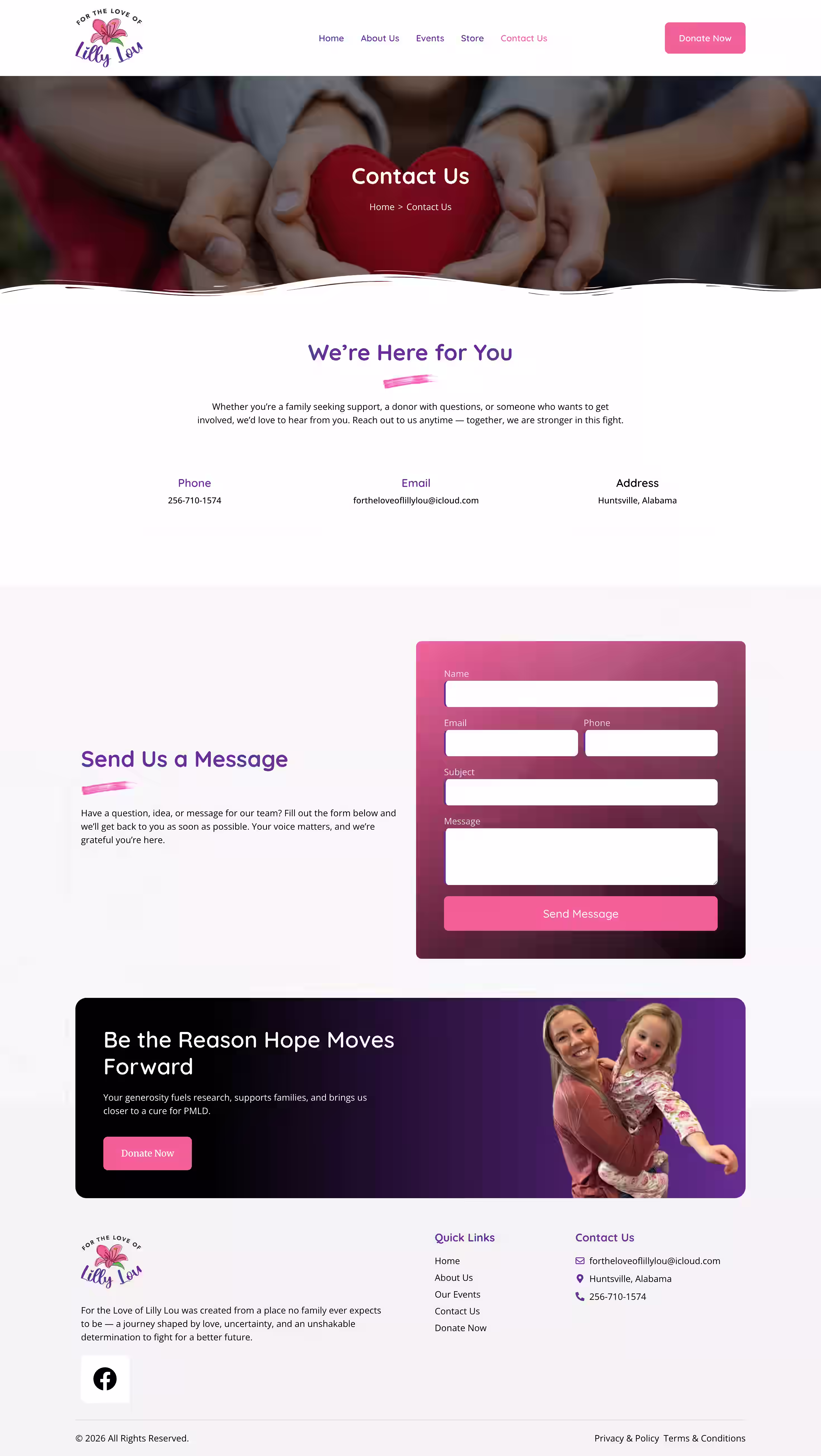 Heart Behind Lilly Lou family story page on PMLD research nonprofit website