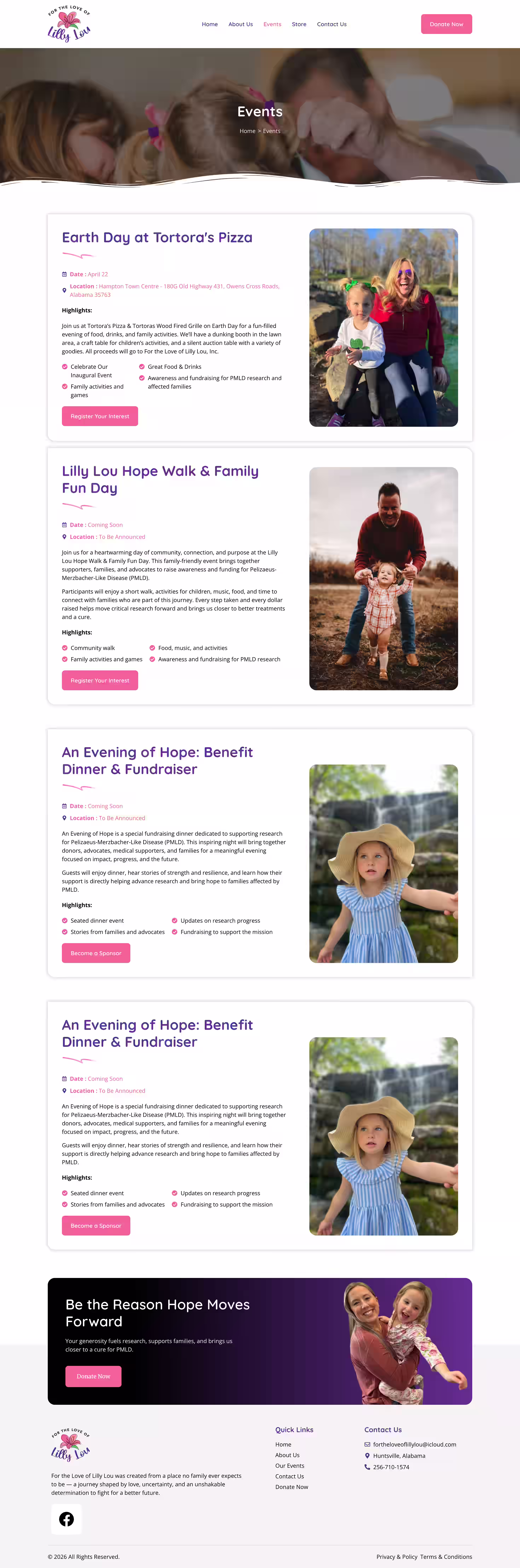Donors and supporters wall featuring north Alabama businesses on Lilly Lou site
