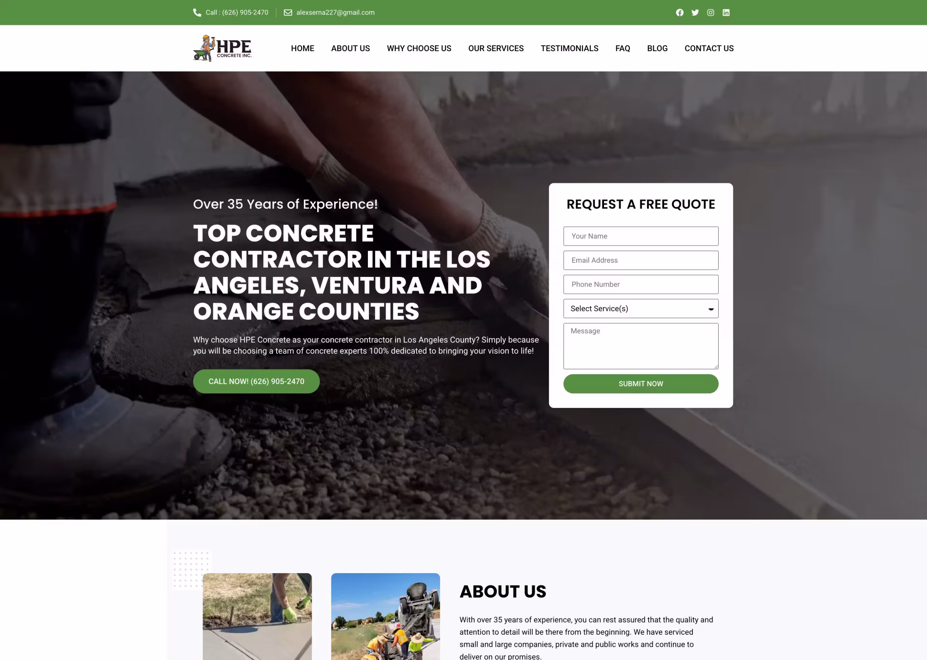 HPE Concrete Inc landing page - Elite IT Solutions