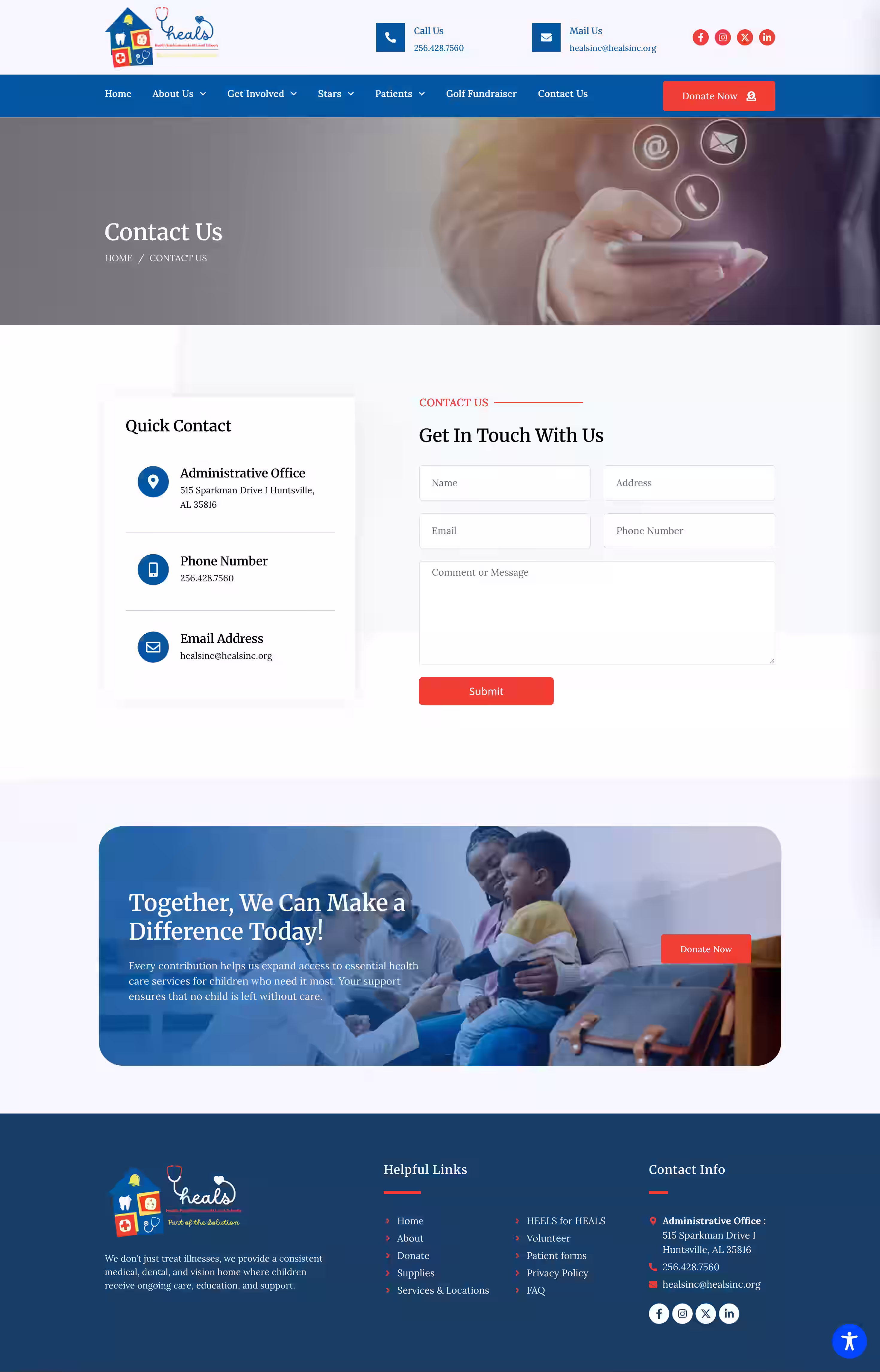Donate and impact section for school based pediatric care on Heals Inc website