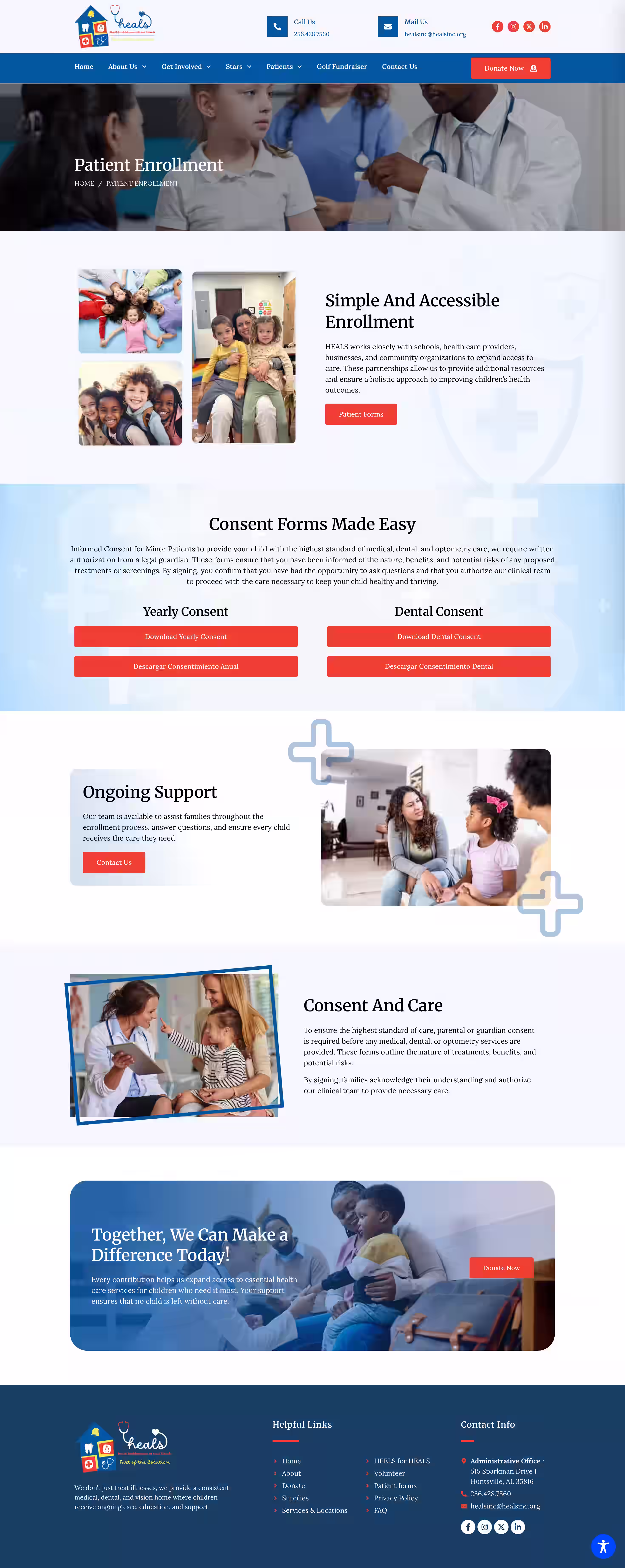 Donate and impact section for school based pediatric care on Heals Inc website