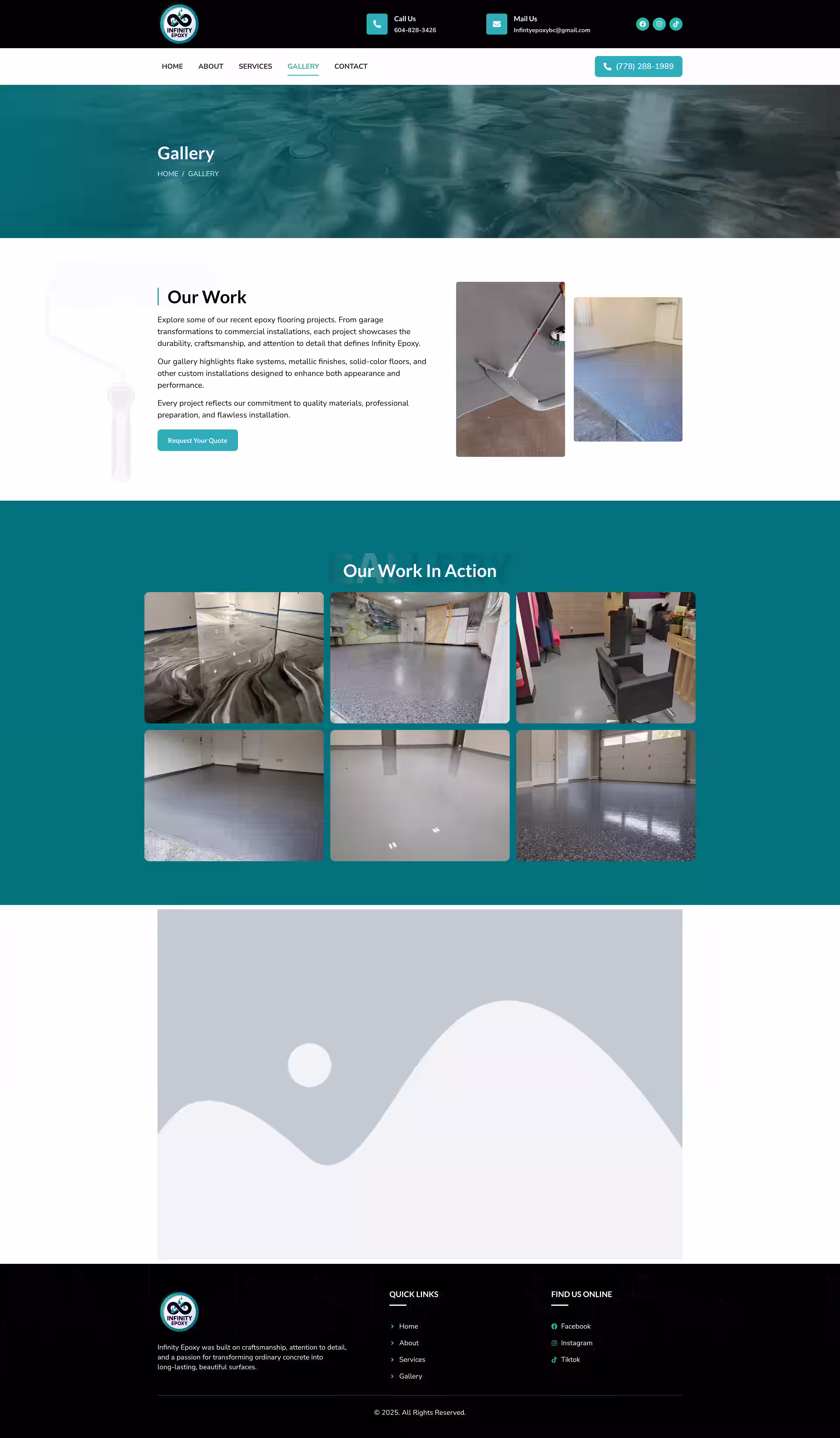 Flake system flooring service page for garages on Infinity Epoxy BC website