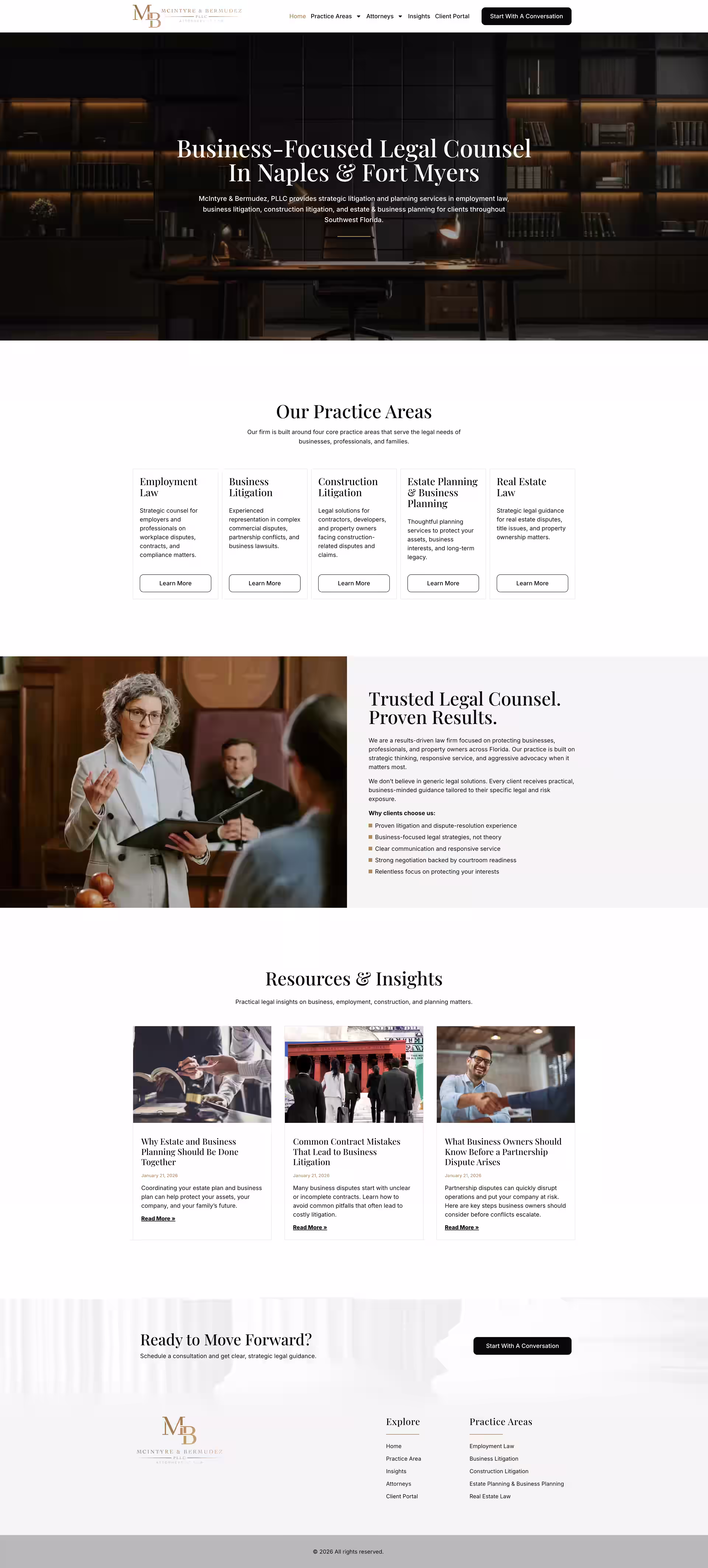 McIntyre and Bermudez Naples Fort Myers law firm WordPress homepage view
