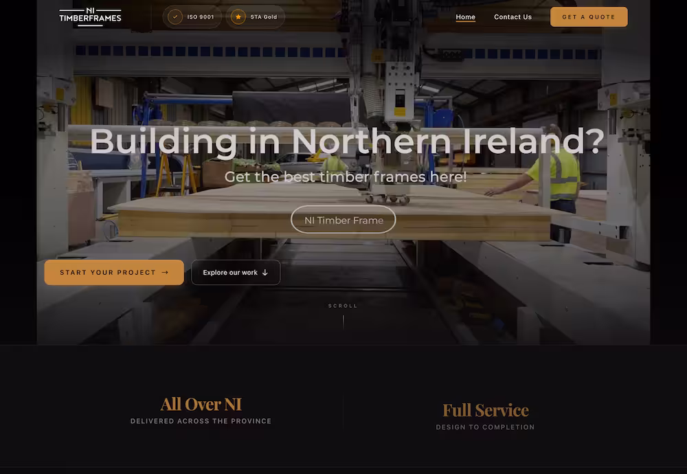 NI Timberframes interior factory floor with timber panel assembly stations