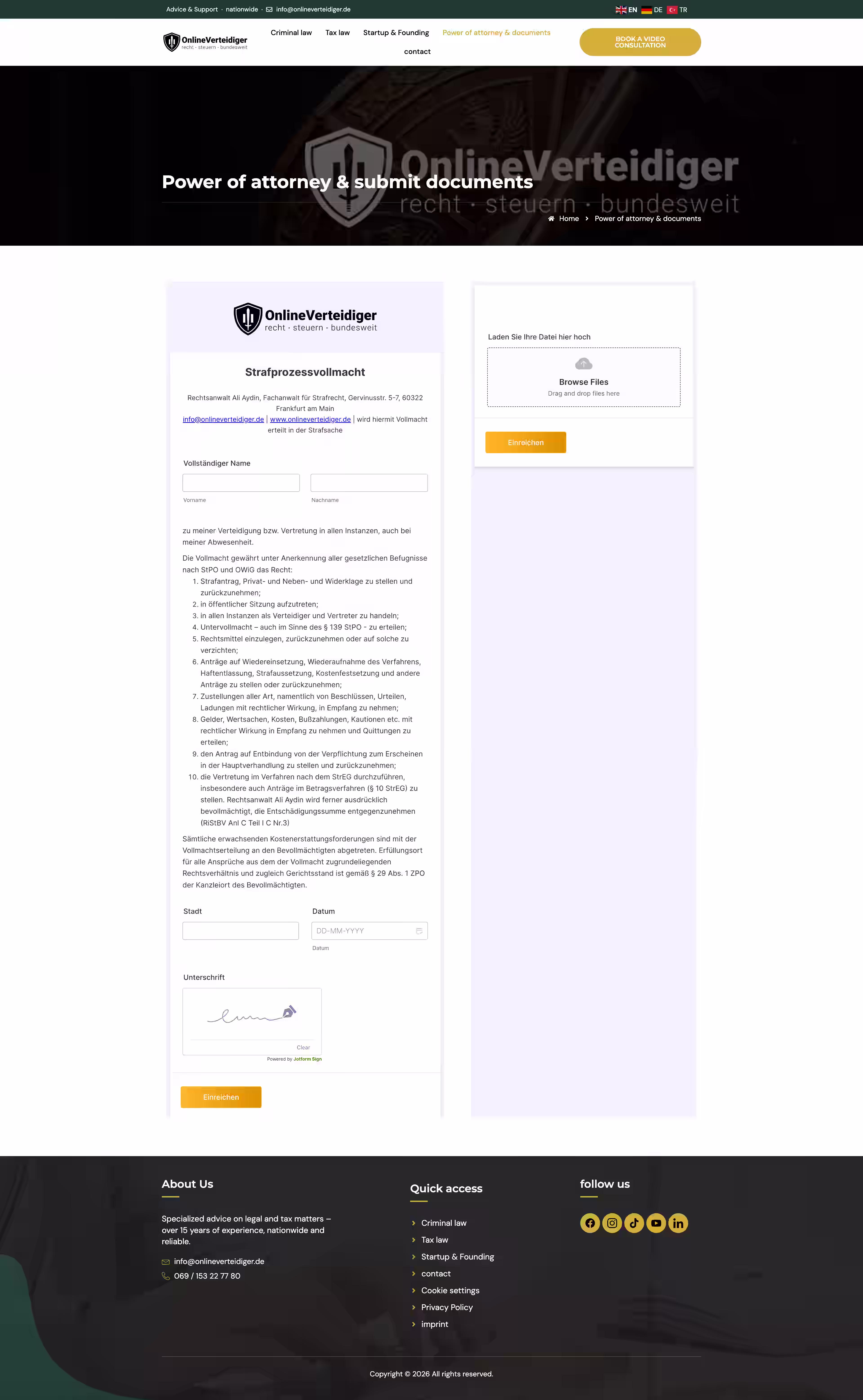 German language client testimonial section on Online Verteidiger Strafrecht