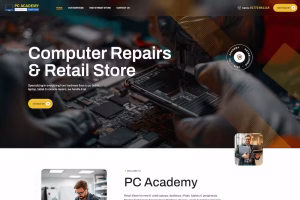 PC Academy Leyland computer repair and retail store WordPress homepage view