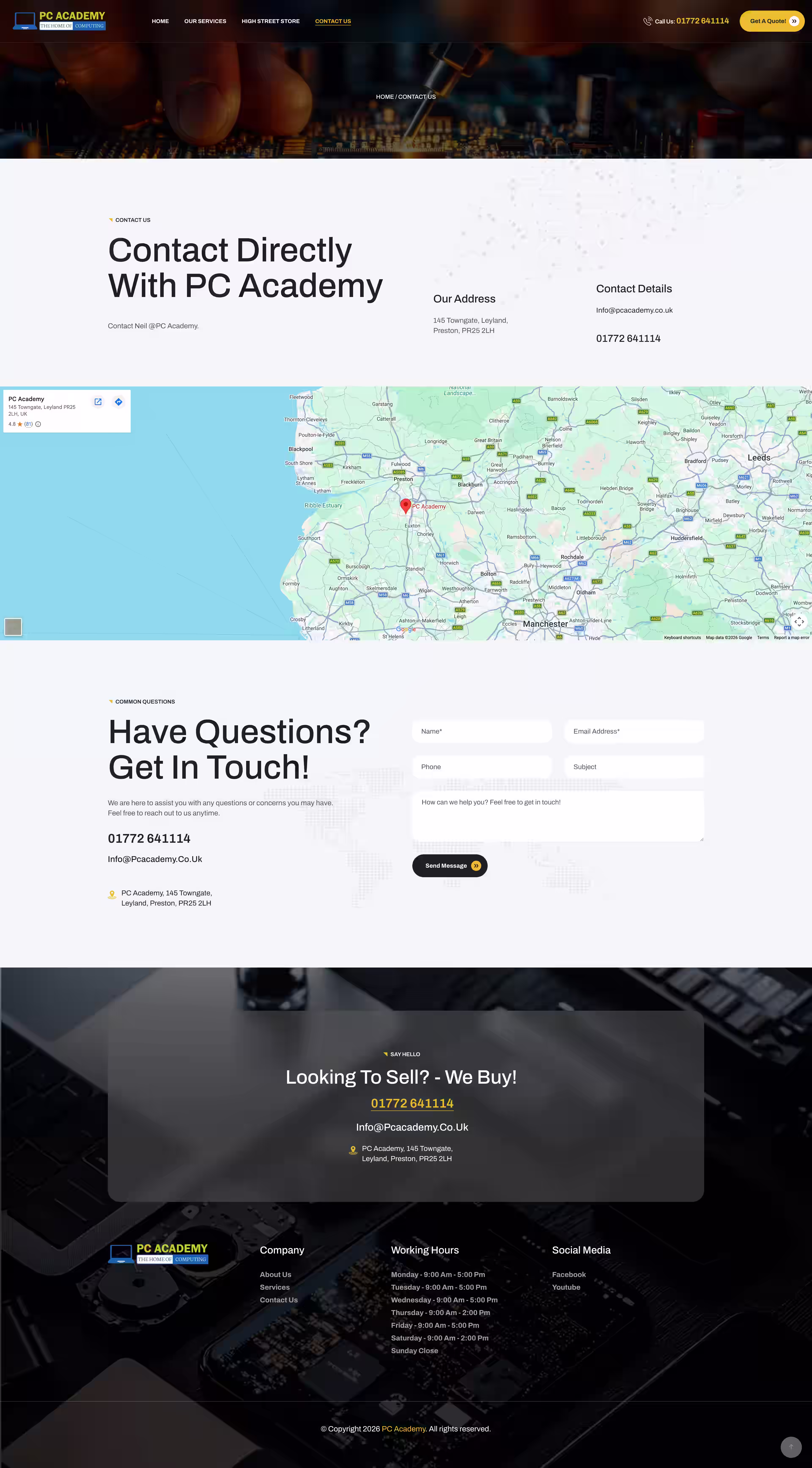 High Street Store landing page on PC Academy Leyland Preston repair store