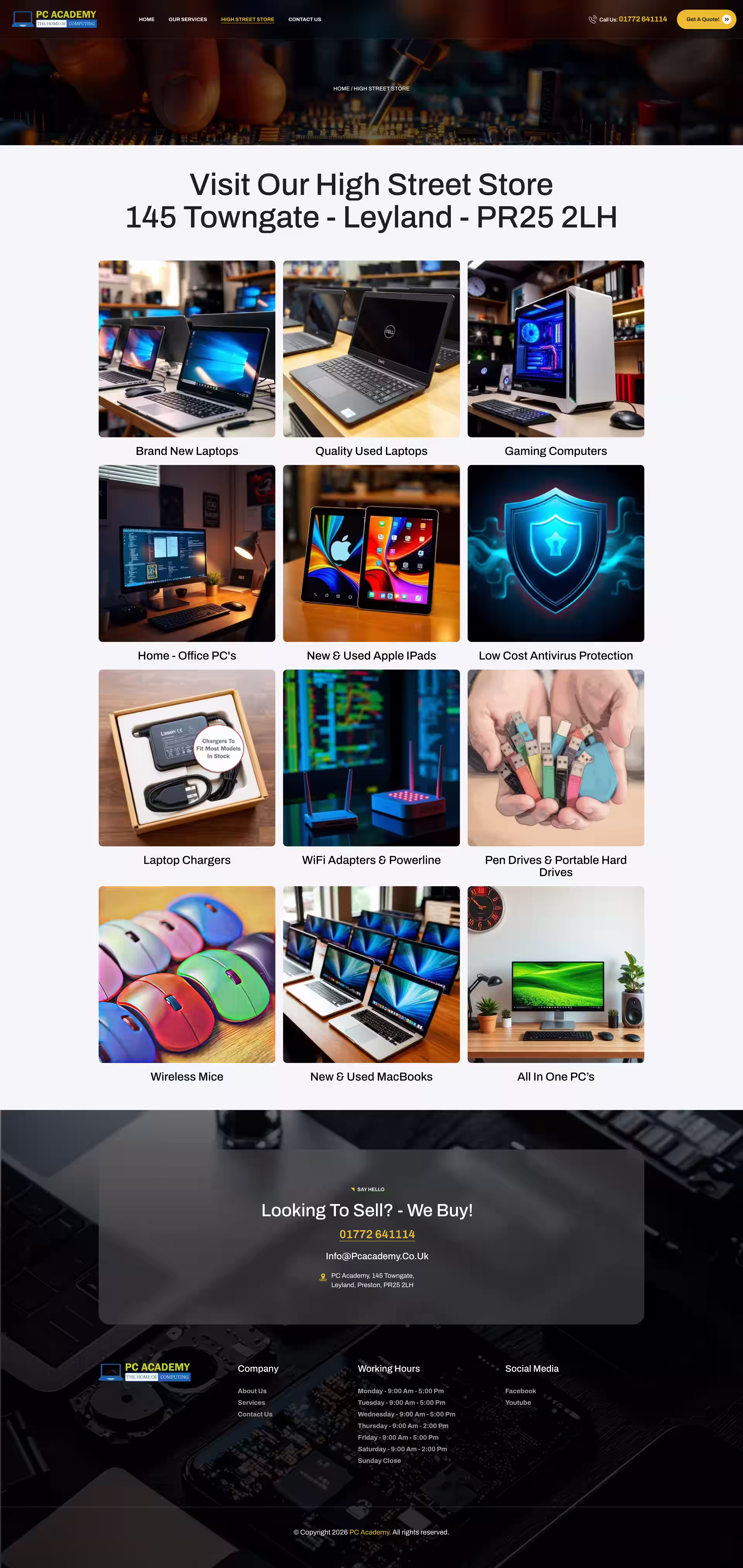 Custom built desktop service page on PC Academy Leyland computer store site