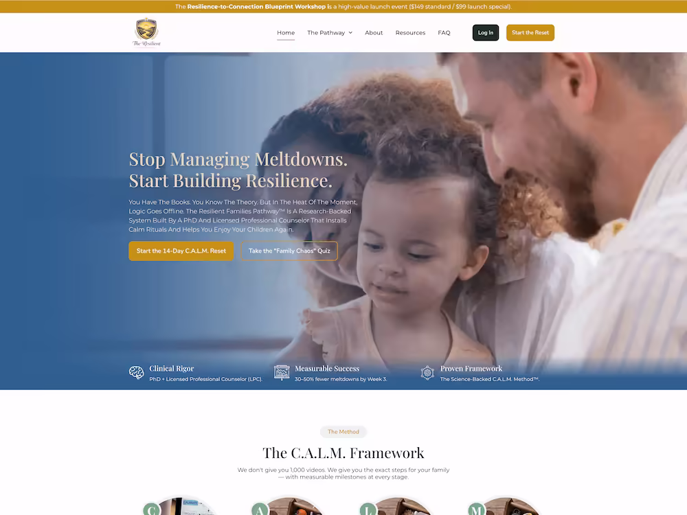 Resilient Path hero with calm structured path back to clarity promise