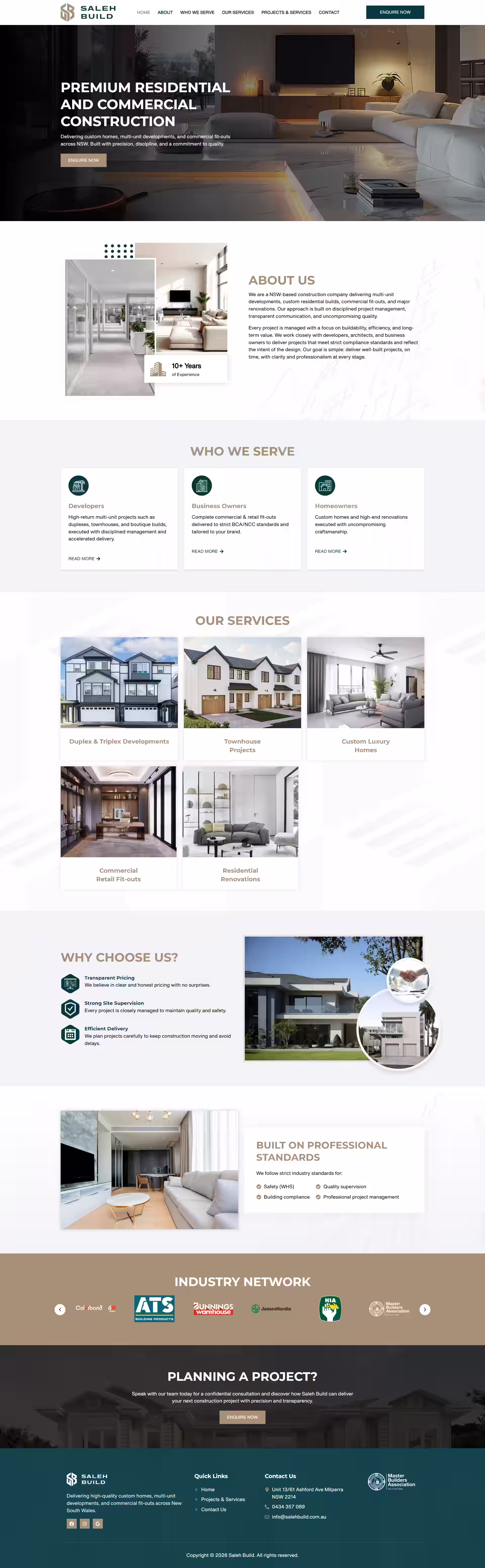 Saleh Build NSW Australia premium construction company homepage view