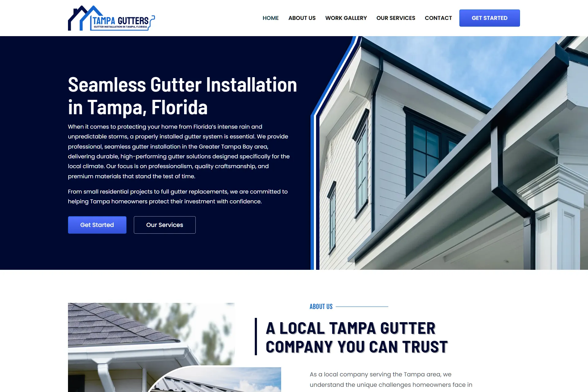 Tampa Gutters Tampa Bay seamless aluminum gutter installation hero section