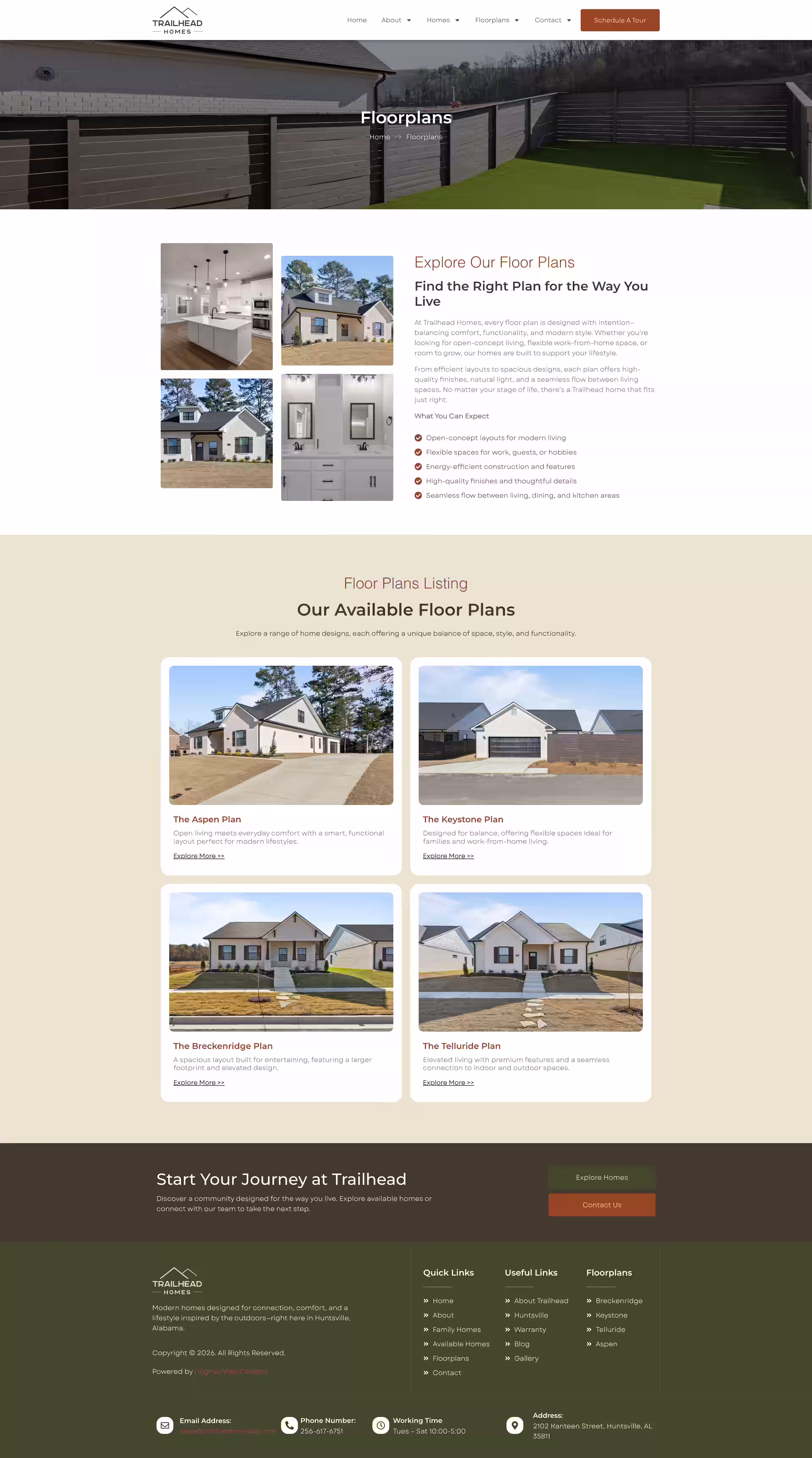 Aspen floor plan detail page on Trailhead Homes Huntsville homebuilder site