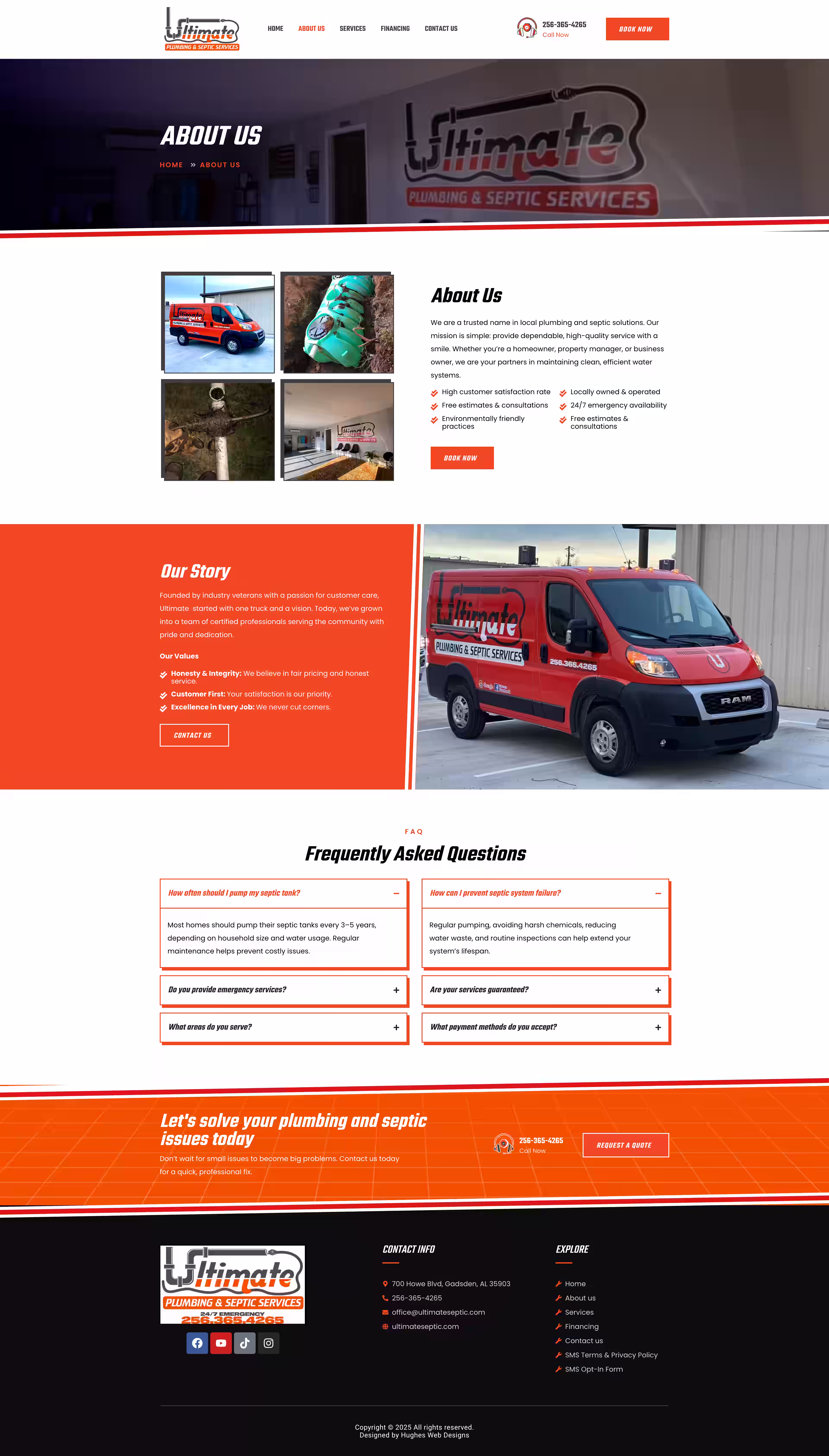 Ultimate Plumbing and Septic 24/7 emergency band with Gadsden phone line