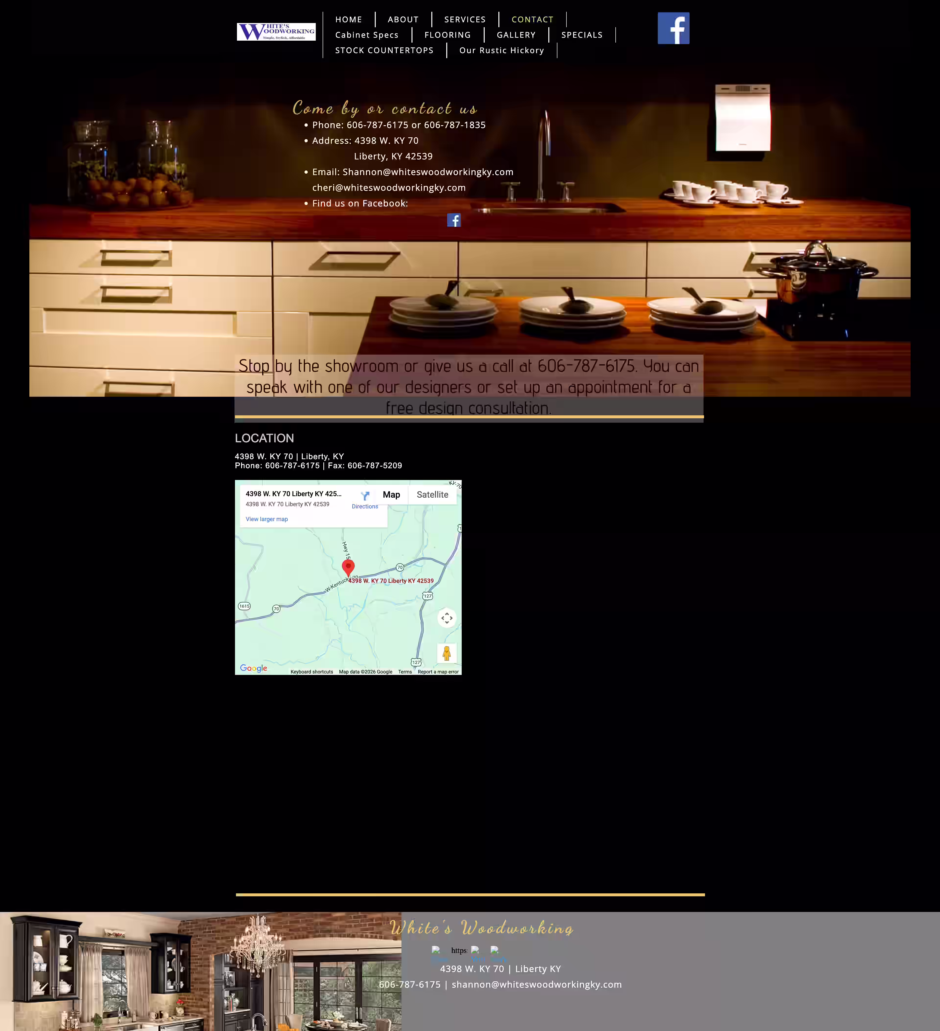 Quick contact section with Liberty Kentucky location and phone numbers