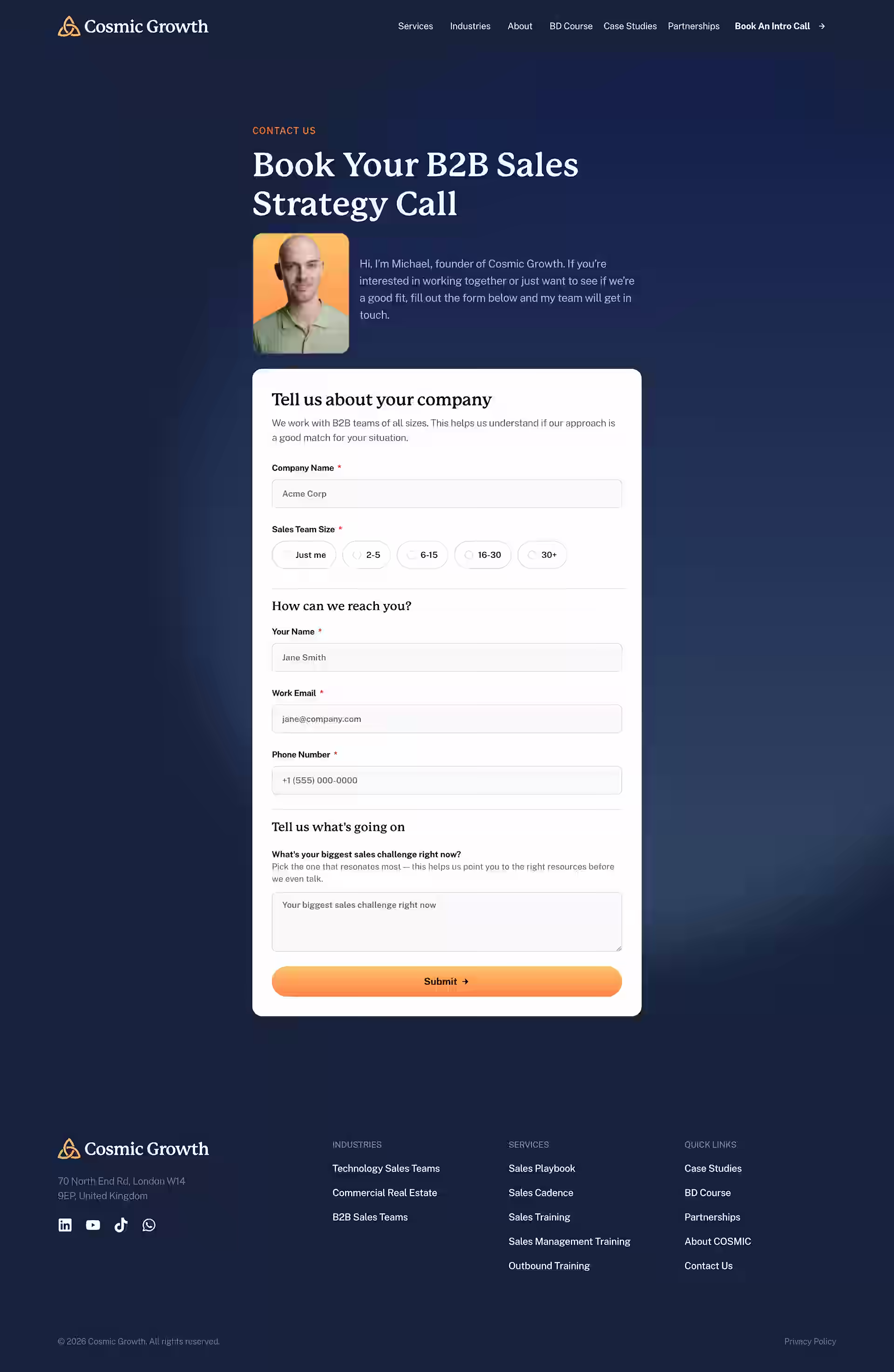 Cosmic Growth downloadable sample sales playbook and intro call booking section, Elite IT