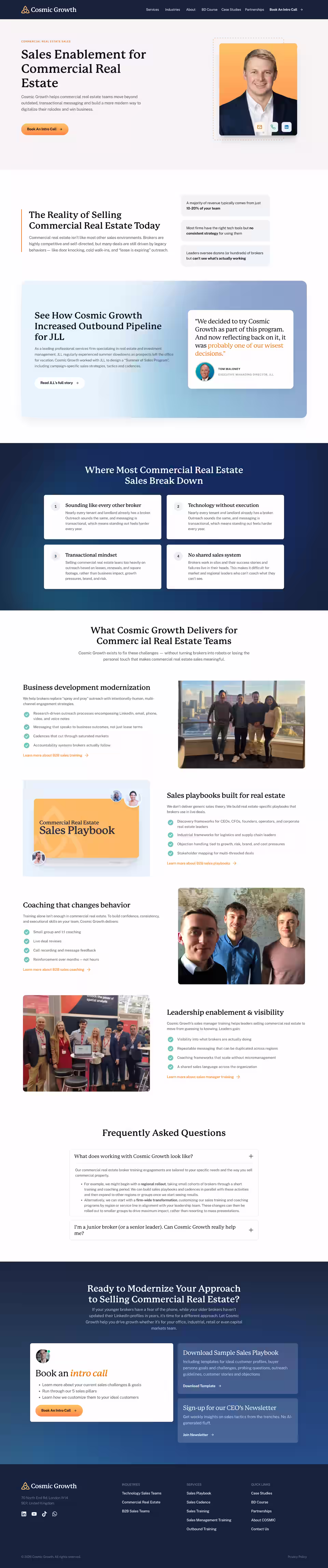 Cosmic Growth Who We Serve section for real estate, technology, and B2B industries