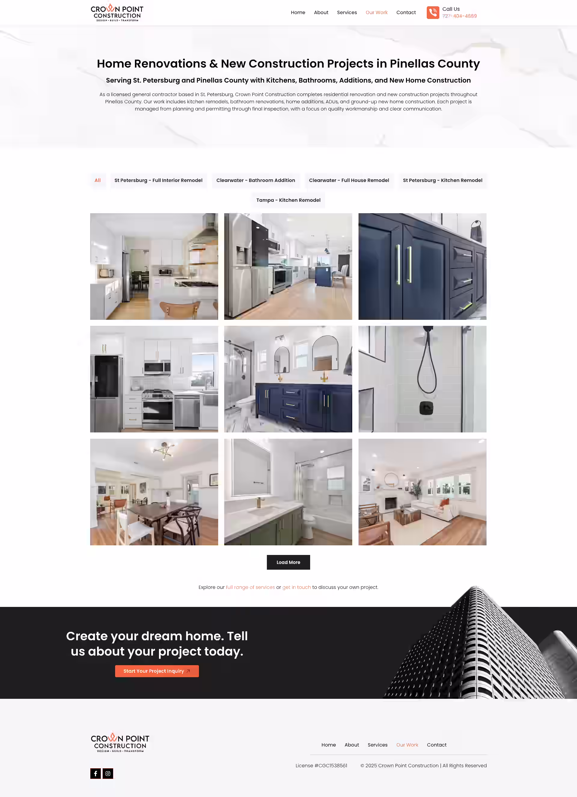 Our work portfolio page — Crown Point Construction completed projects