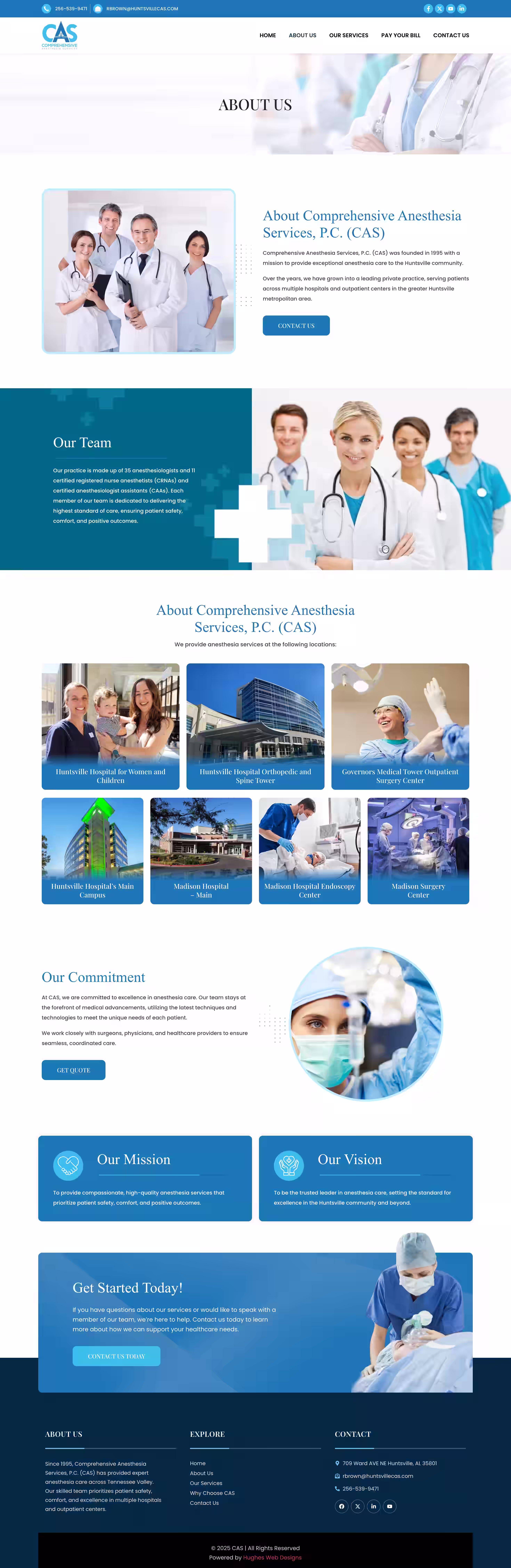 CAS welcome section listing seven Huntsville and Madison facilities