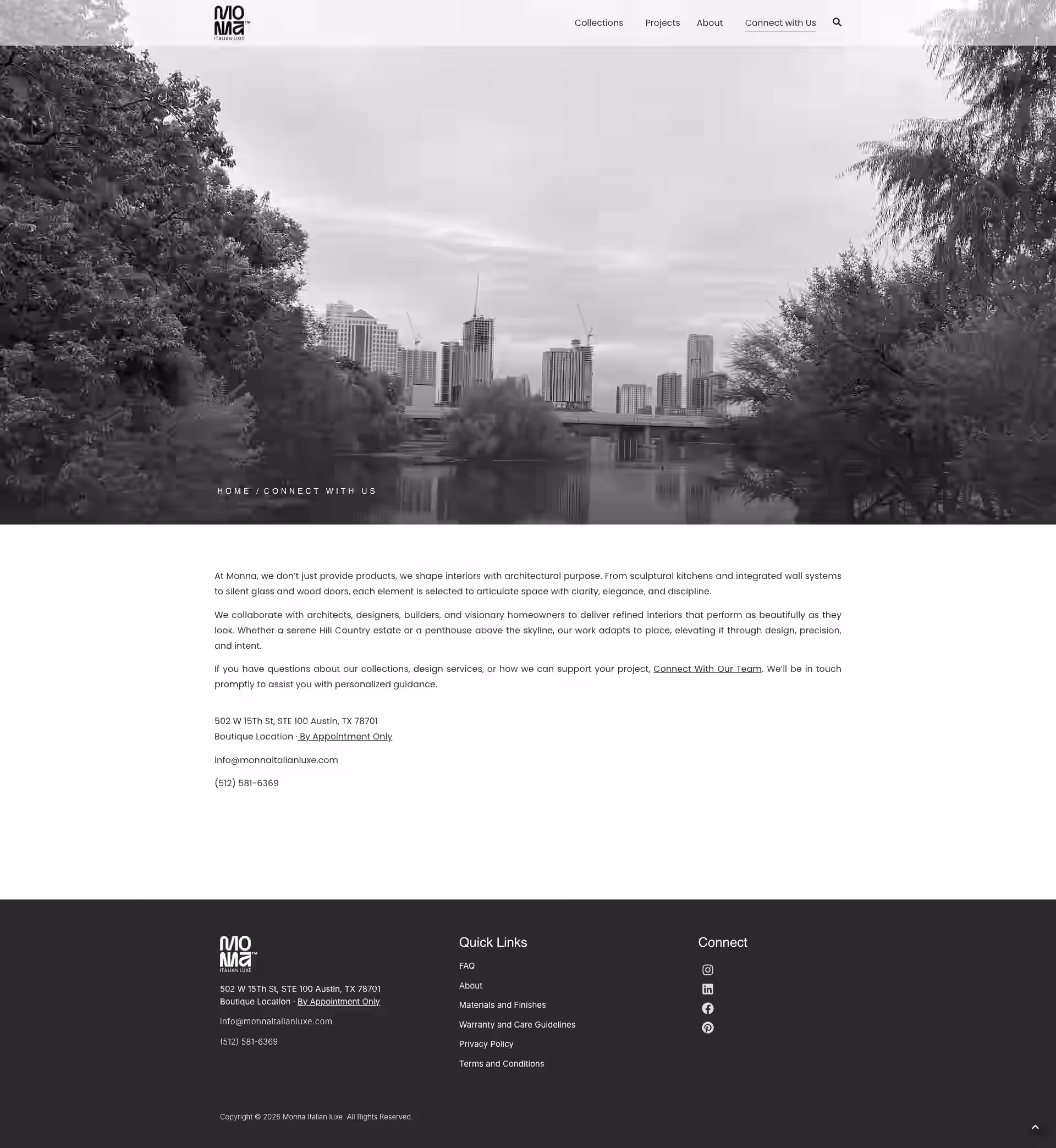Connect with us consultation page — Monna Italian Luxe WordPress website