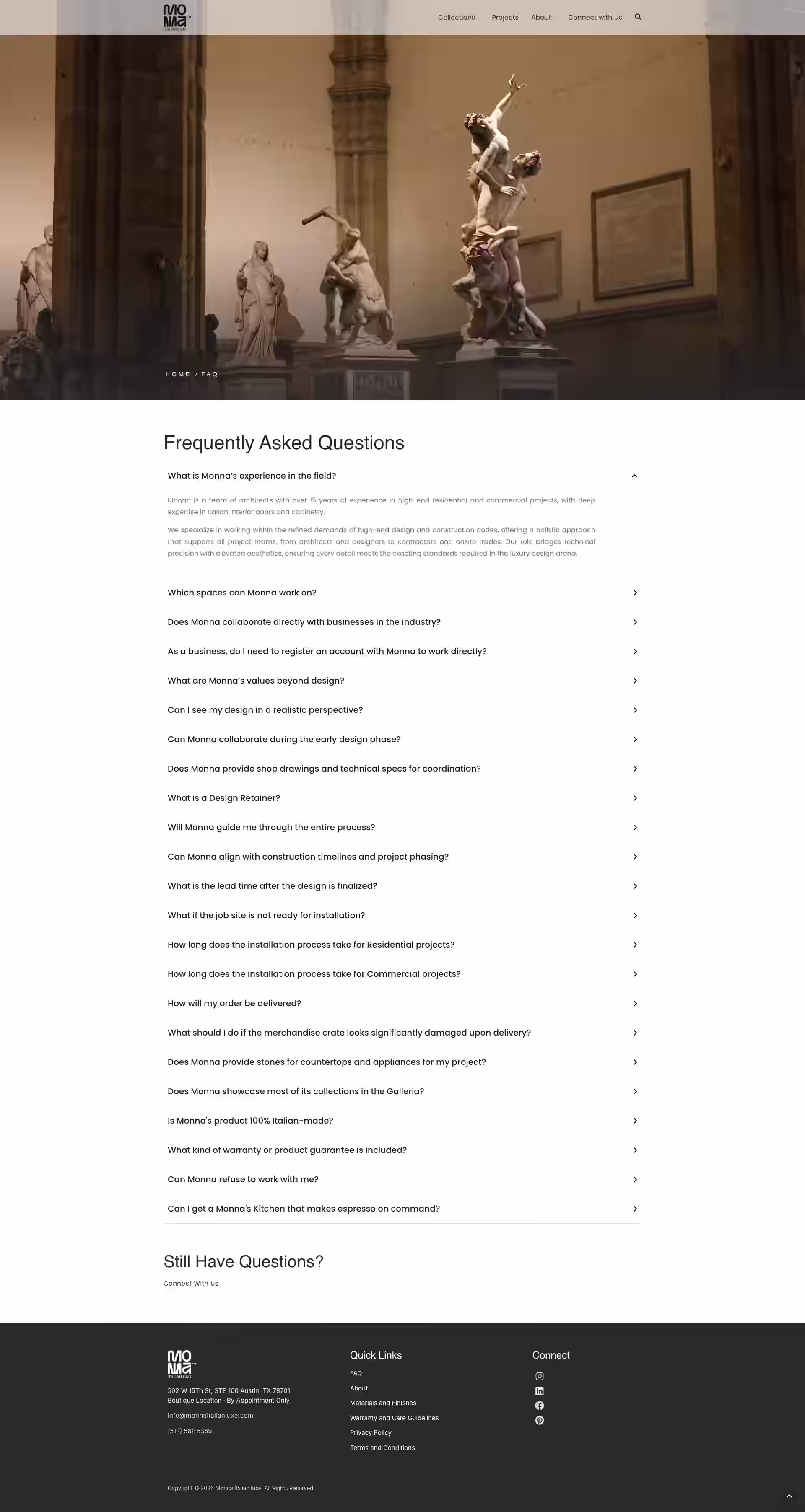 Connect with us consultation page — Monna Italian Luxe WordPress website