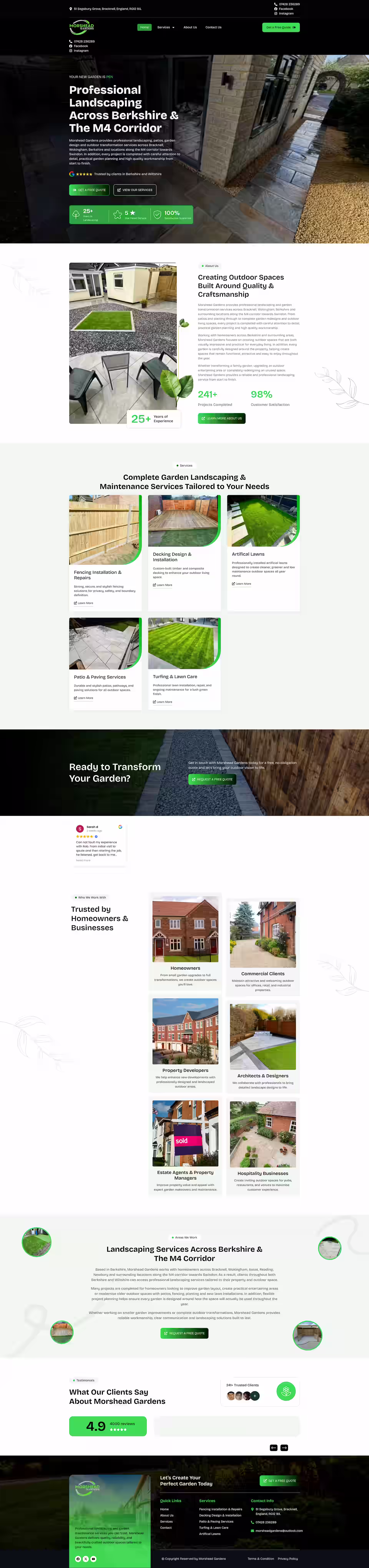 Morshead Gardens homepage hero showing landscaping website design