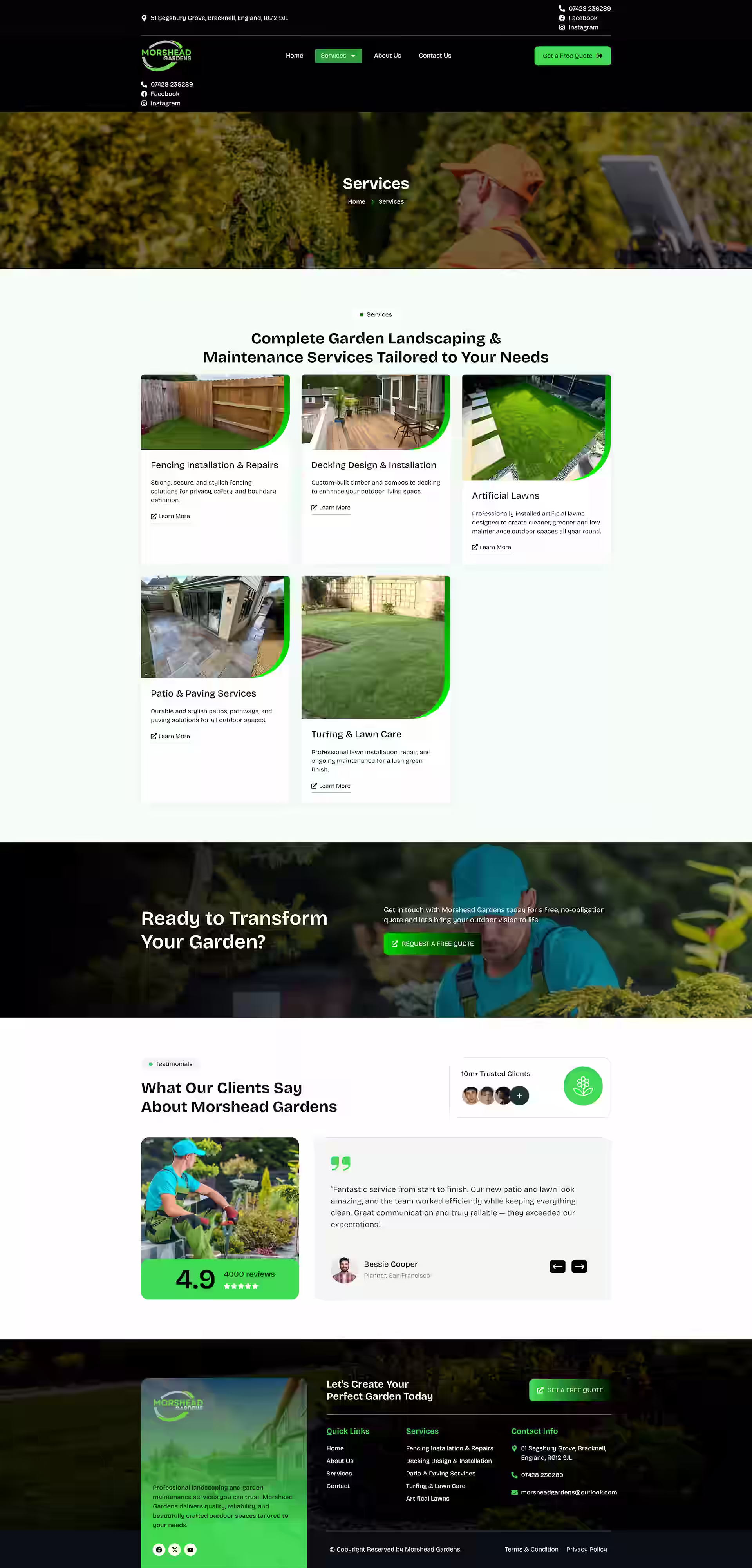 Patio and paving service page built for Morshead Gardens website