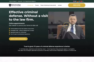 Online Verteidiger video consultation booking section with fast appointment scheduling