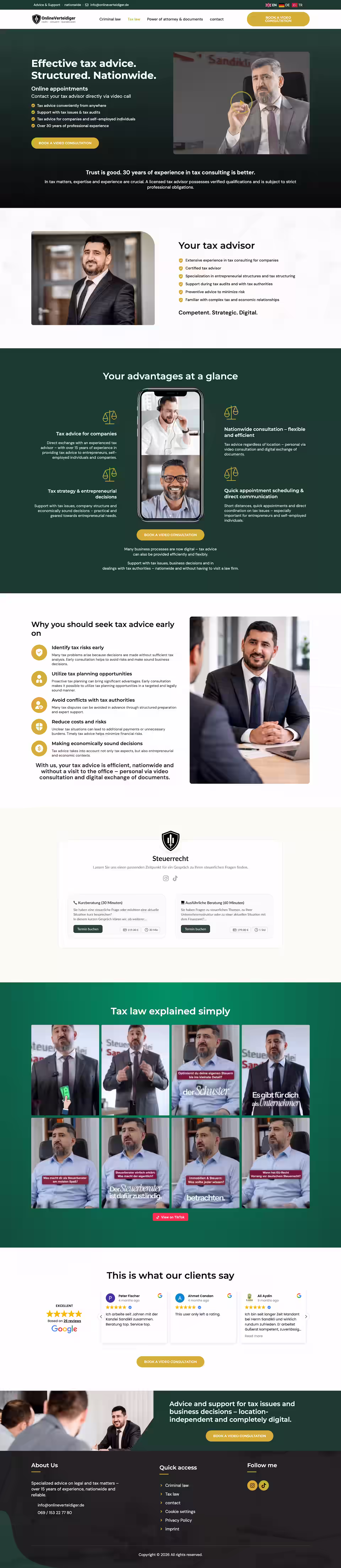 Online Verteidiger attorney credentials section with fifteen years of specialist experience