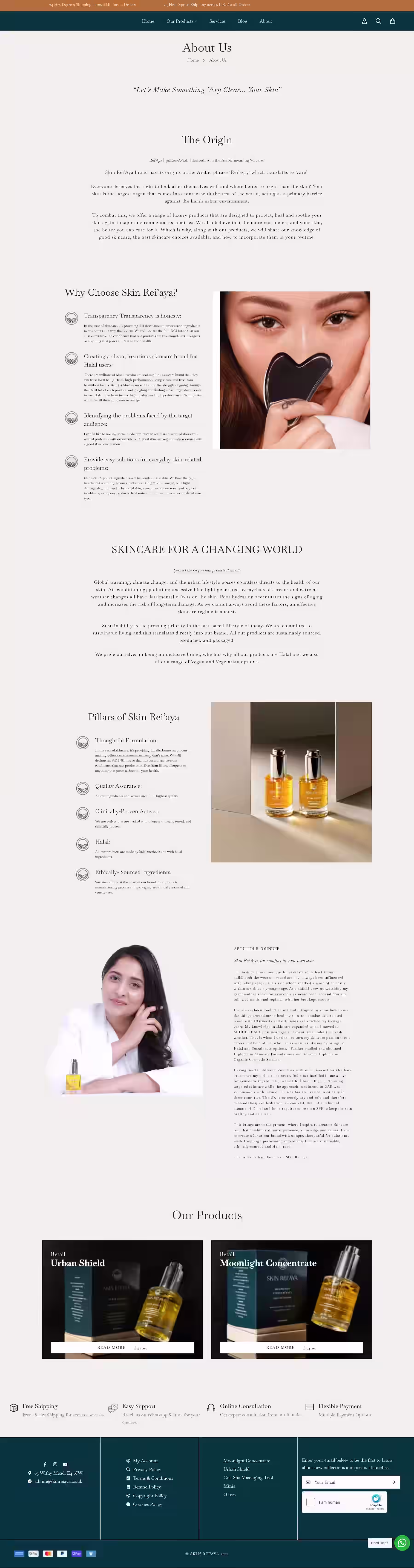 Travel packs and blog content section for Skin Reiaya skincare