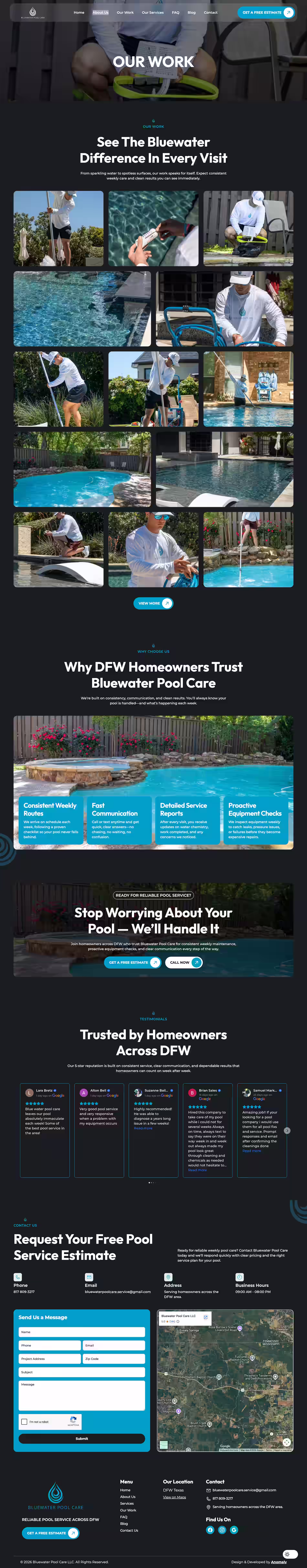 Bluewater pool care website design our work screenshot
