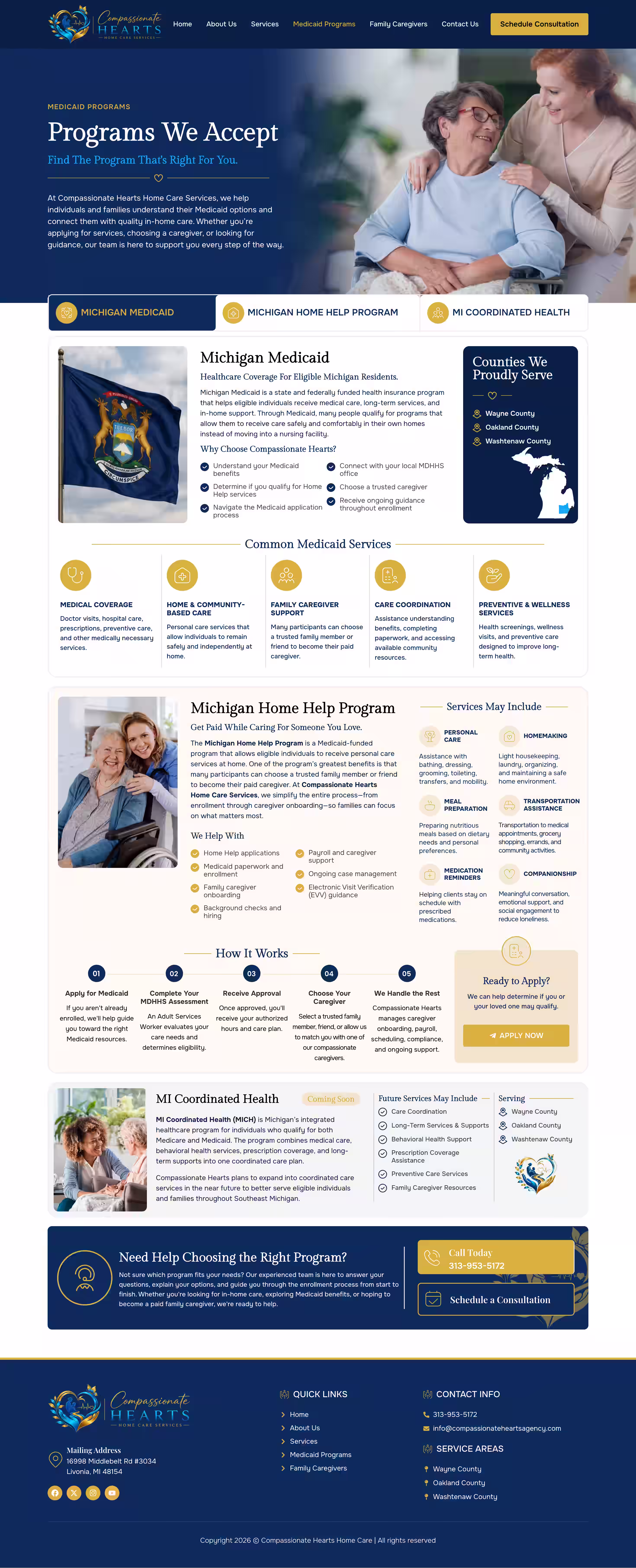 Compassionate hearts home care website medicaid programs screenshot