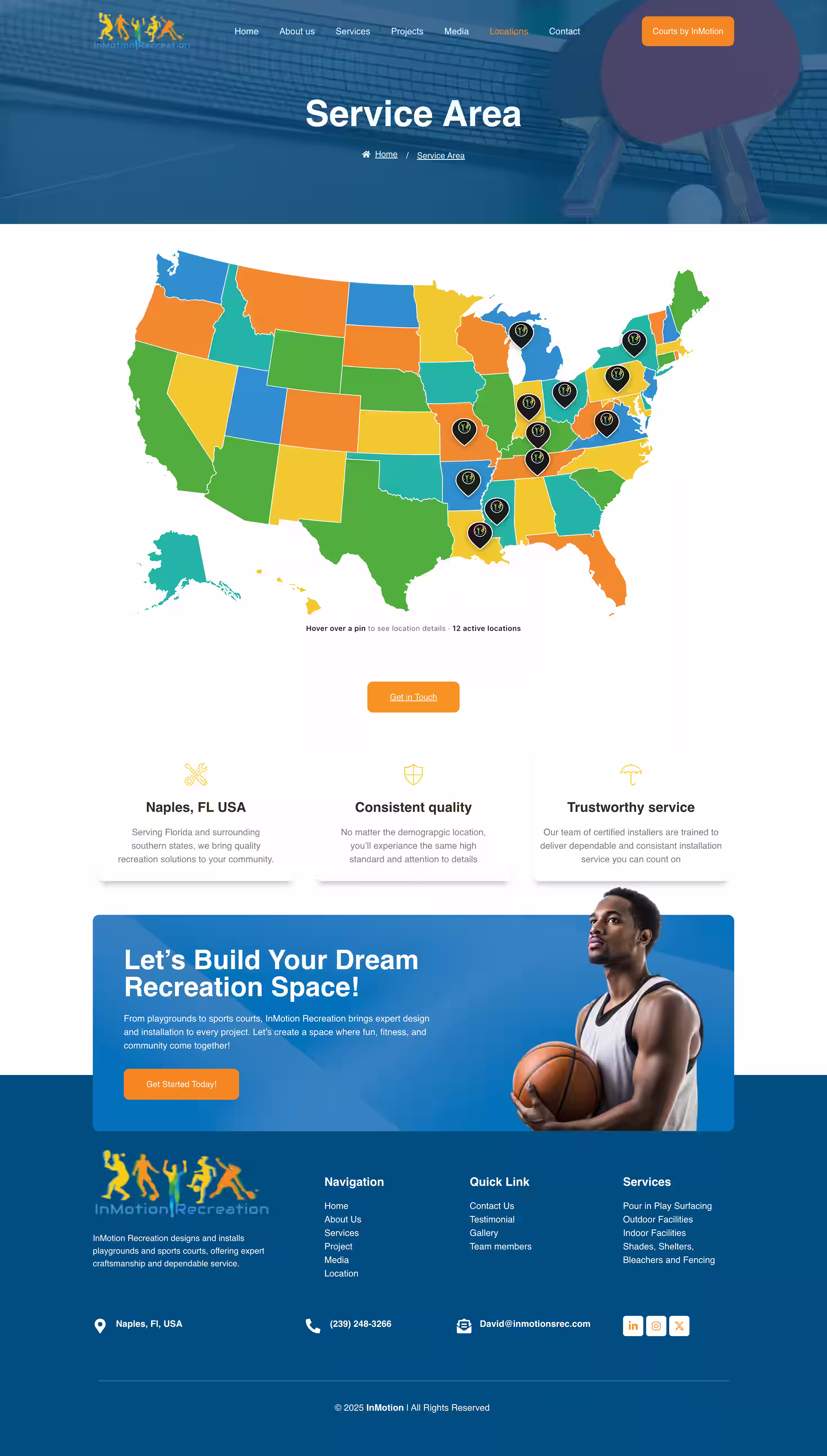 Inmotion recreation website design contact screenshot