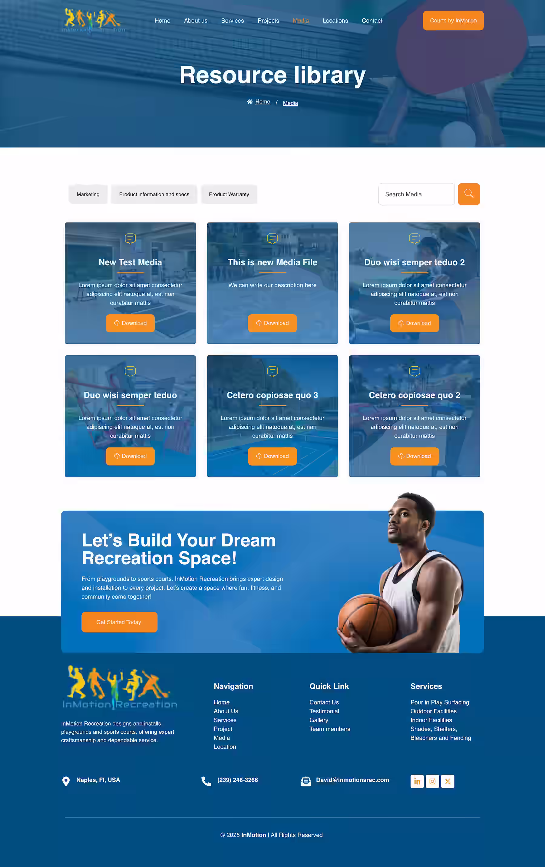 Inmotion recreation website design media screenshot